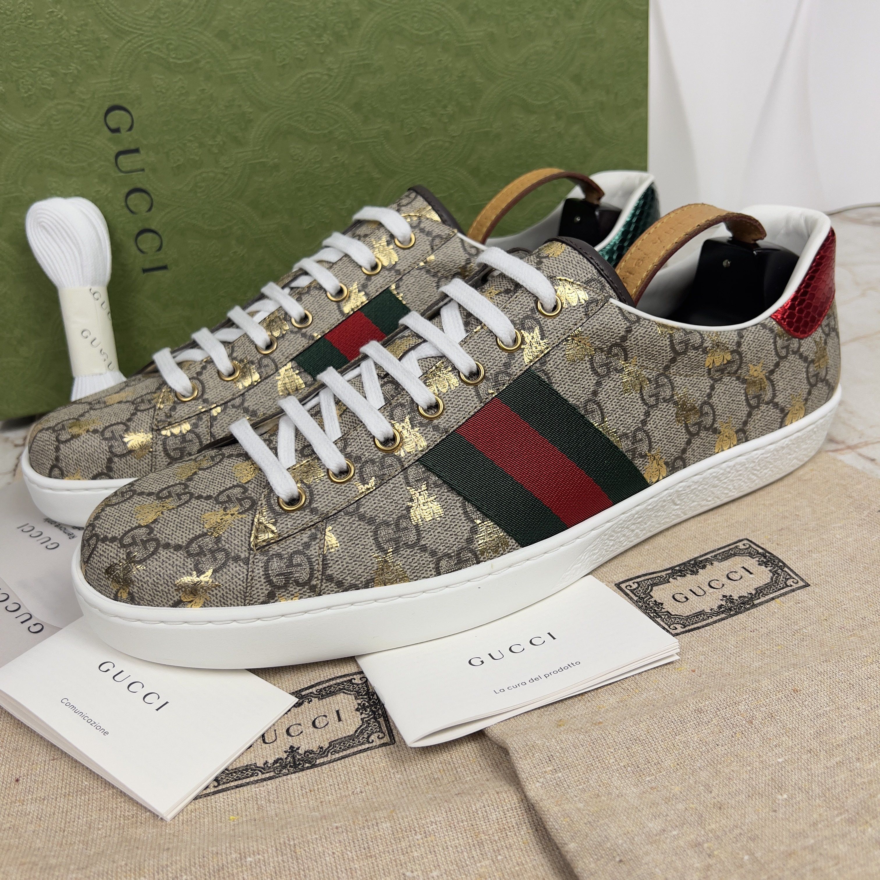 NEW Ace Web Sneaker Supreme Beige Canvas Bee Python