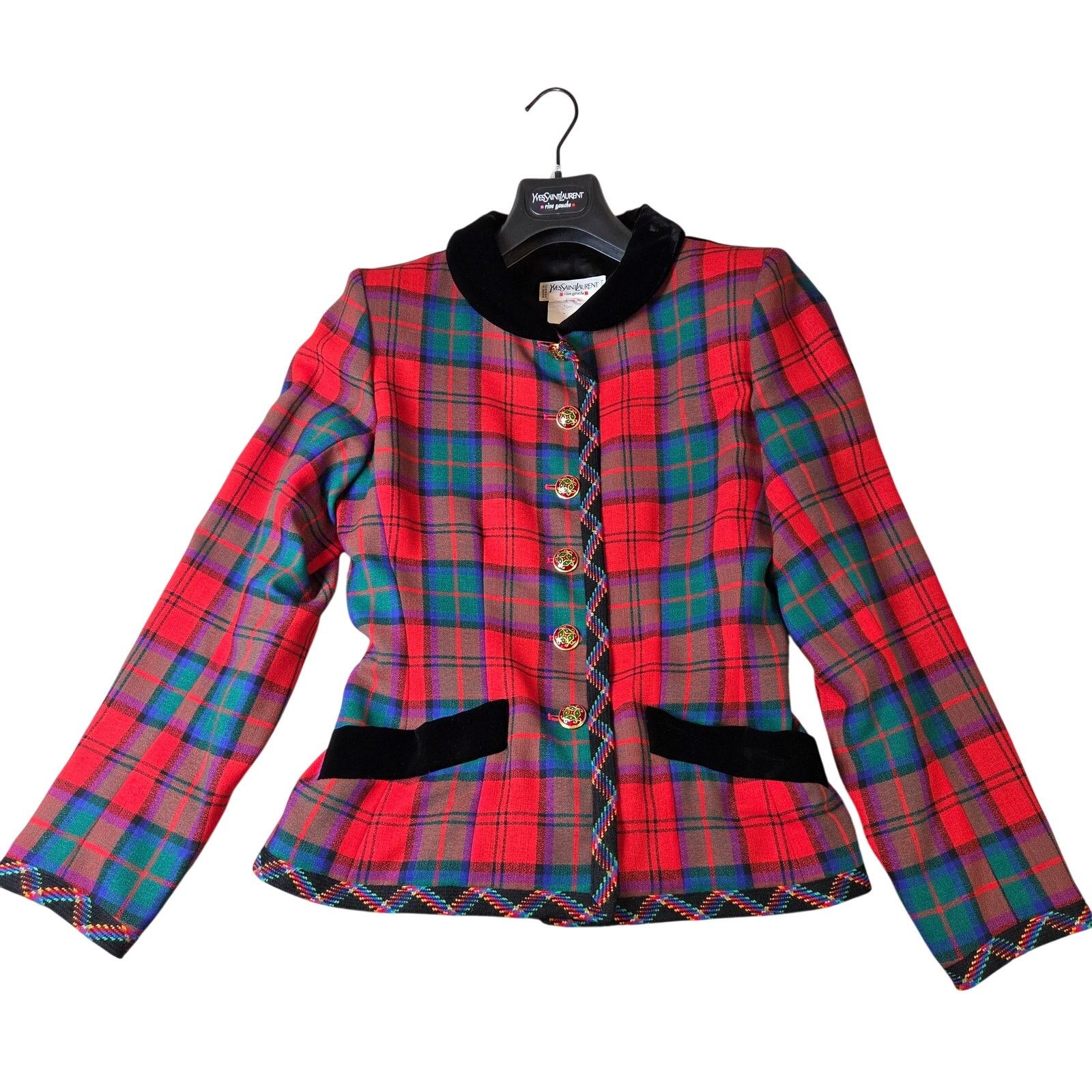 Yves Saint Laurent Yves Saint Laurent Rive Gauche 1994 Tartan Velvet Jacket Size S / US 4 / IT 40 - 3 Thumbnail