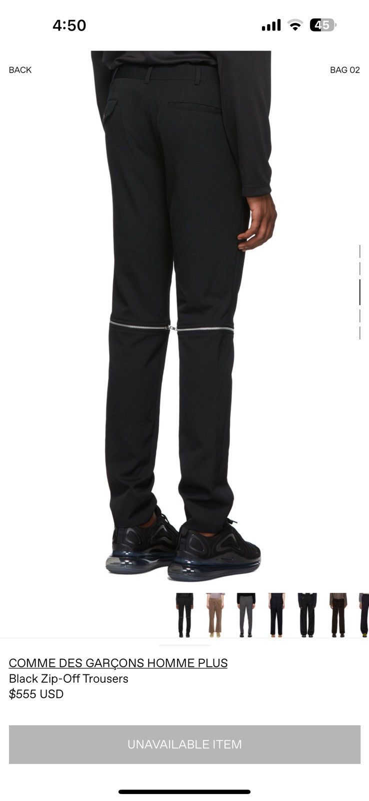 Comme des Garcons Homme Plus Black Zip-off wool trousers Size US 31 - 6 Thumbnail