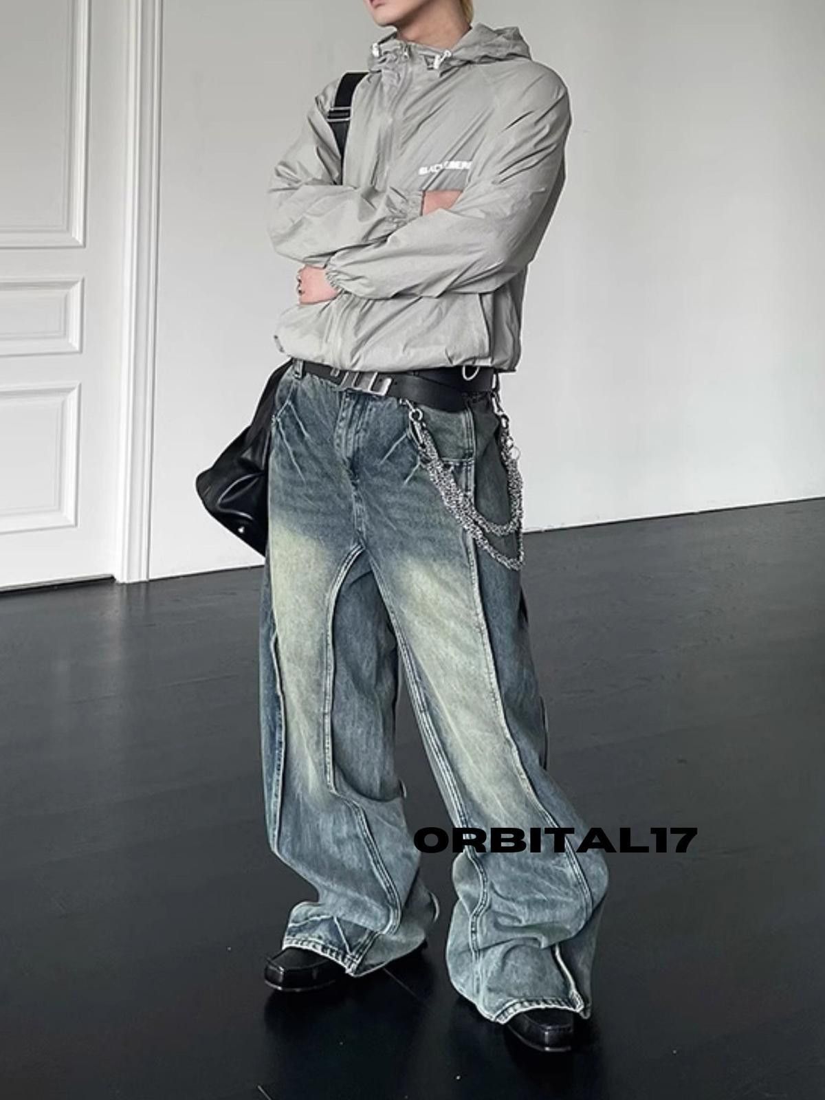 Lightning Blue Baggy Embroidered Flare Denim Jeans