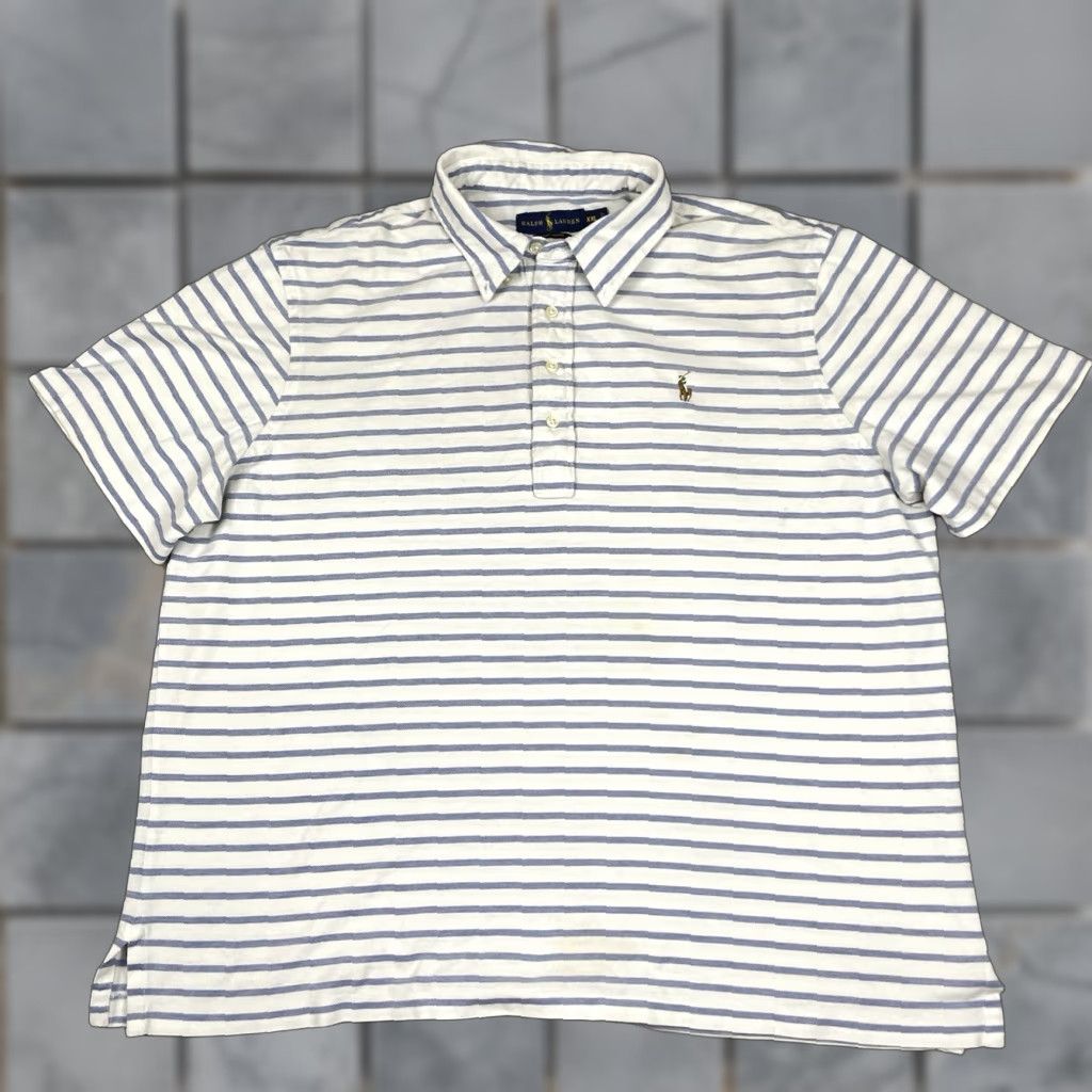 Polo Ralph Lauren Polo Ralph Lauren Shirt Mens 2XL Blue Knit Oxford Striped Pony Adult Short Sleeve Collared Button-Down Size US XXL / EU 58 / 5 - 1 Thumbnail