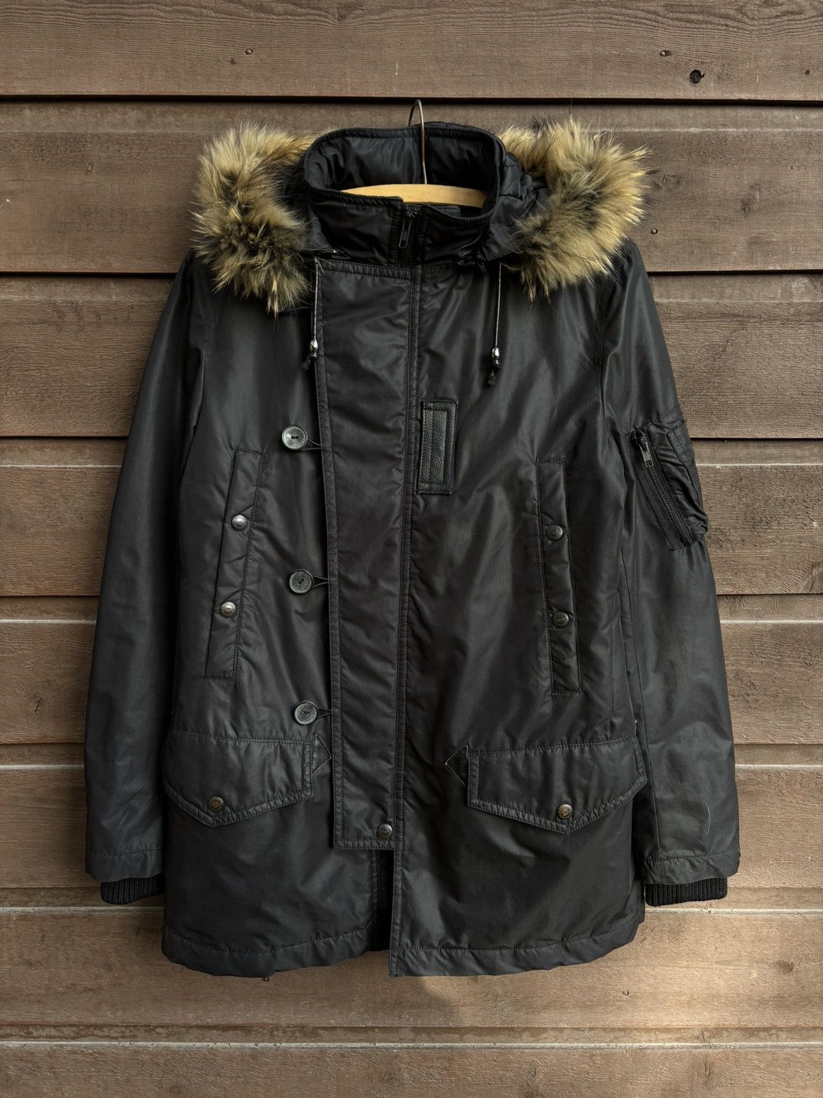 Katharine Hamnett London Katherine Hamnett black parka with fawx fur hood Size L / US 10 / IT 46 - 1 Thumbnail