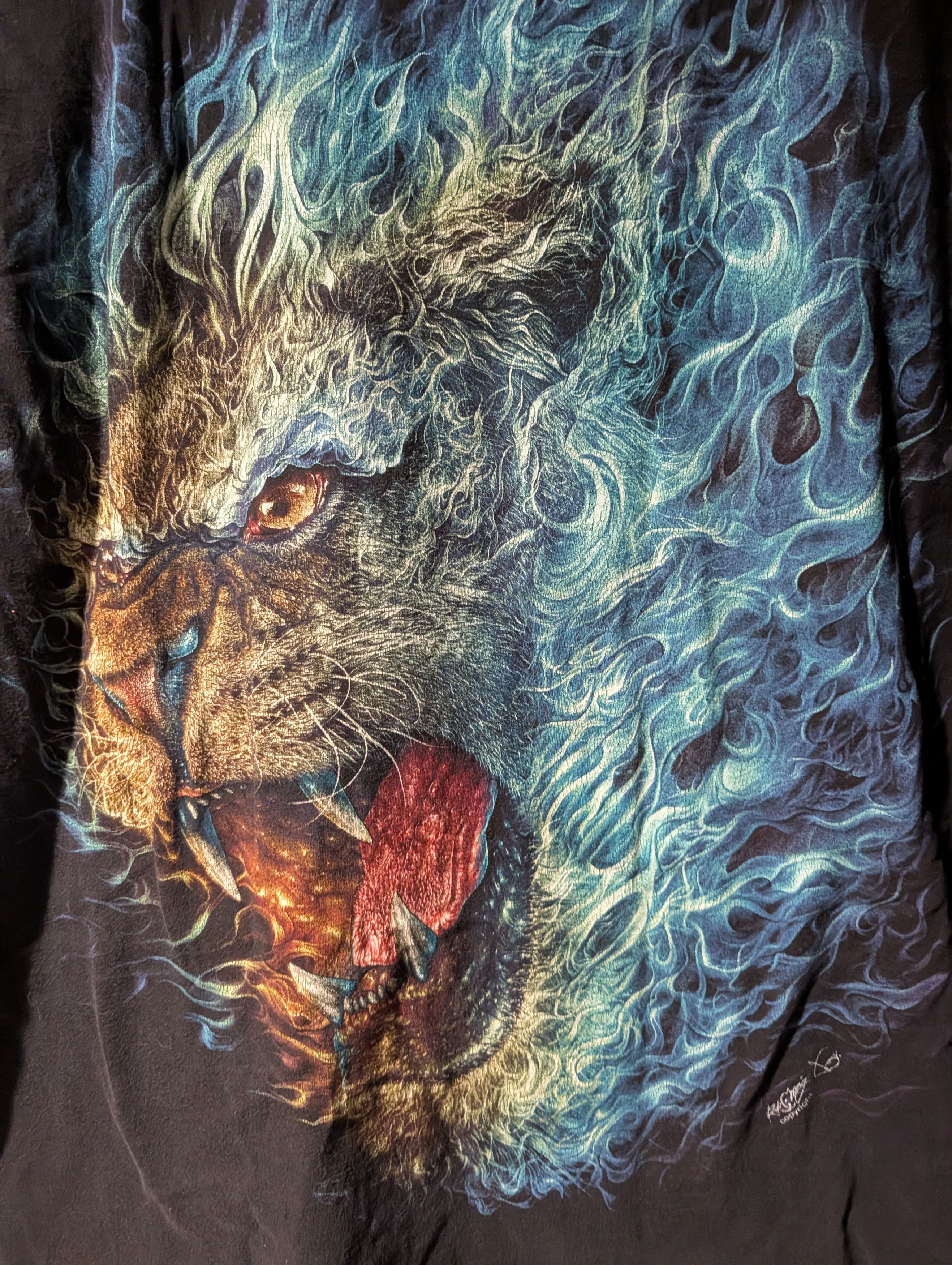 Arts & Science Vintage Lion Flame Big Print Animal Nature Wildlife T-Shirt Size US L / EU 52-54 / 3 - 7 Thumbnail