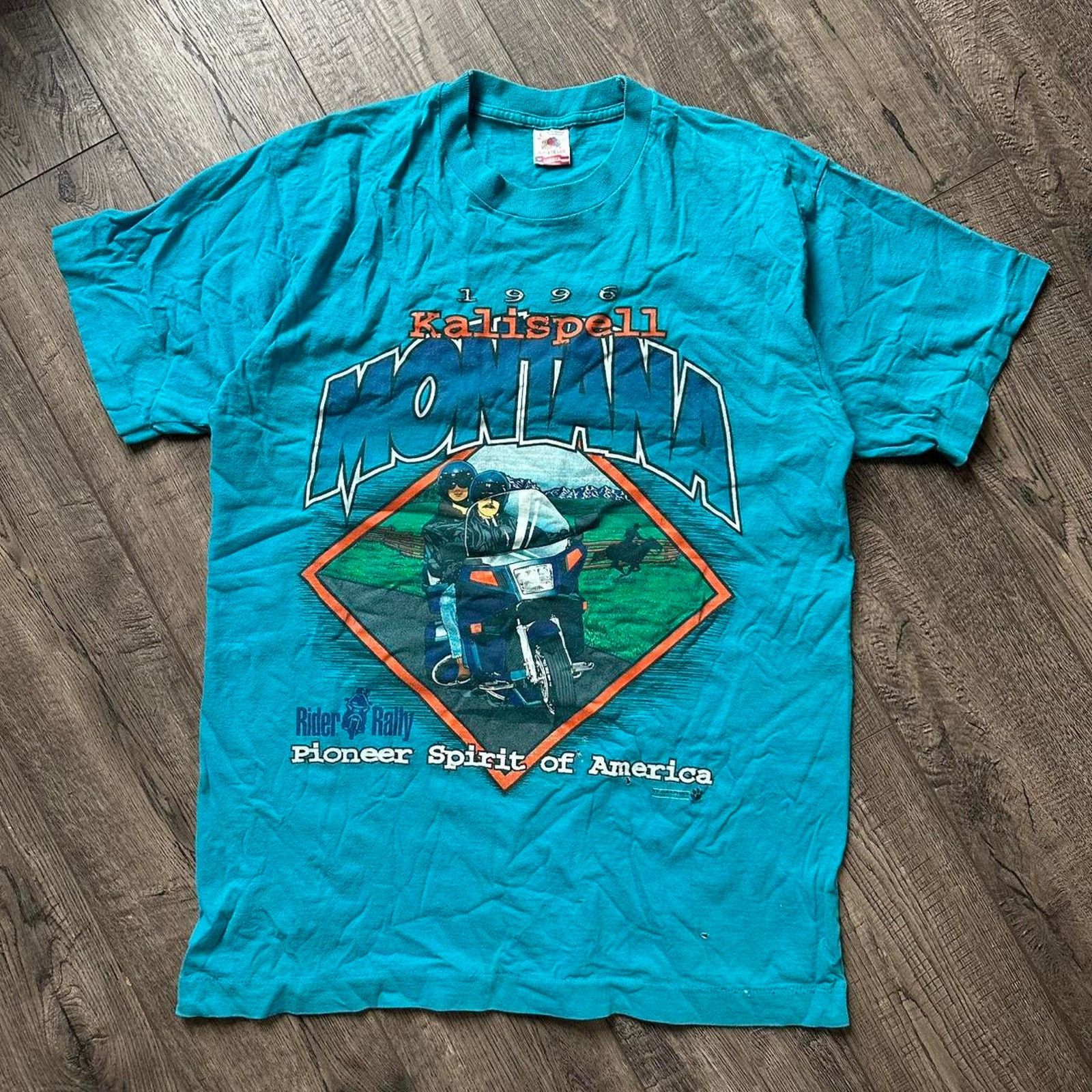 Vintage Vintage 90s Kalispell Montana Motorcycle Graphic Tee Shirt Size US L / EU 52-54 / 3 - 4 Thumbnail