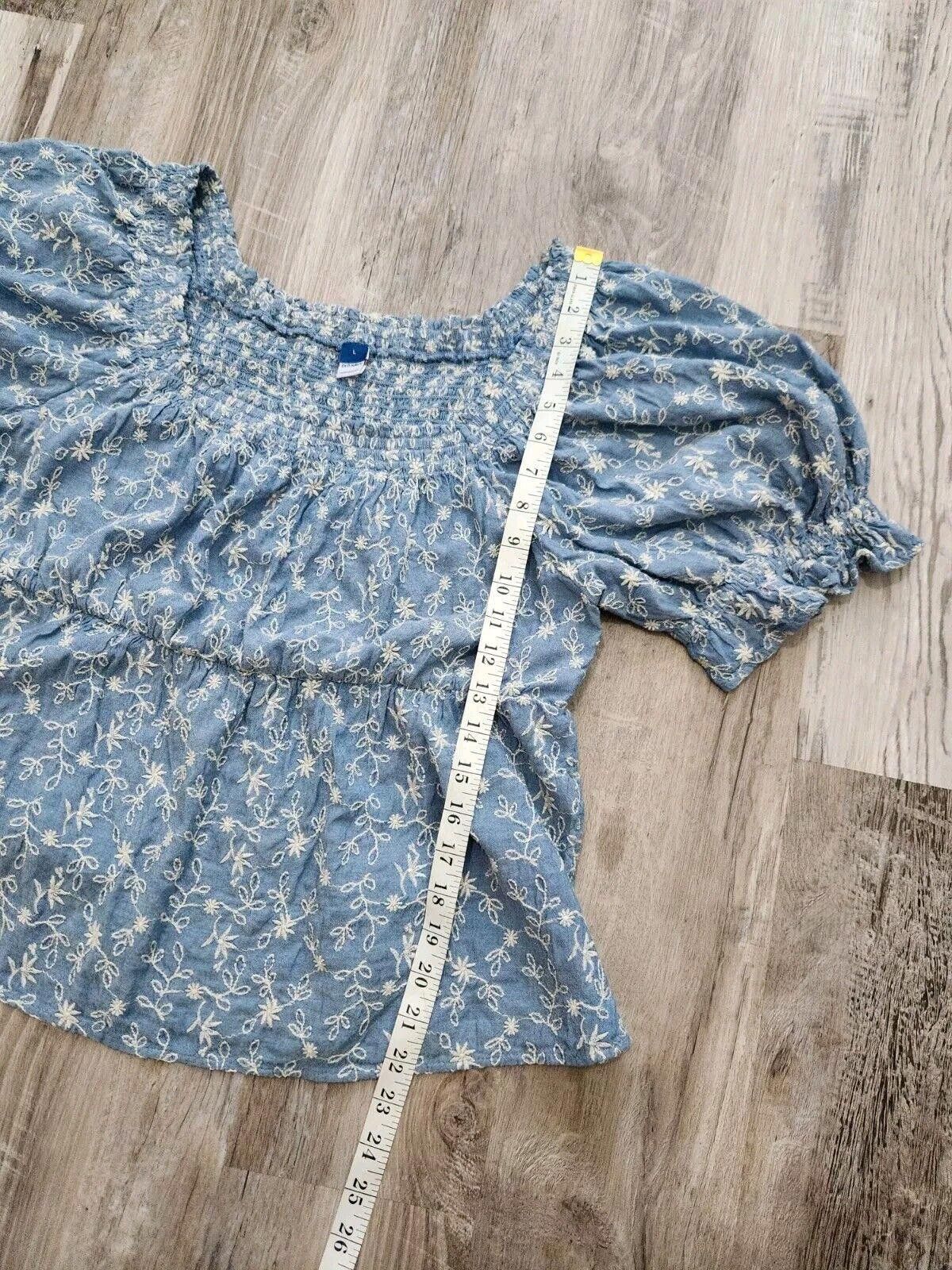 Old Navy Old Navy Blouse Large Blue Chambray Peasant Boho peplum Size L / US 10 / IT 46 - 6 Thumbnail