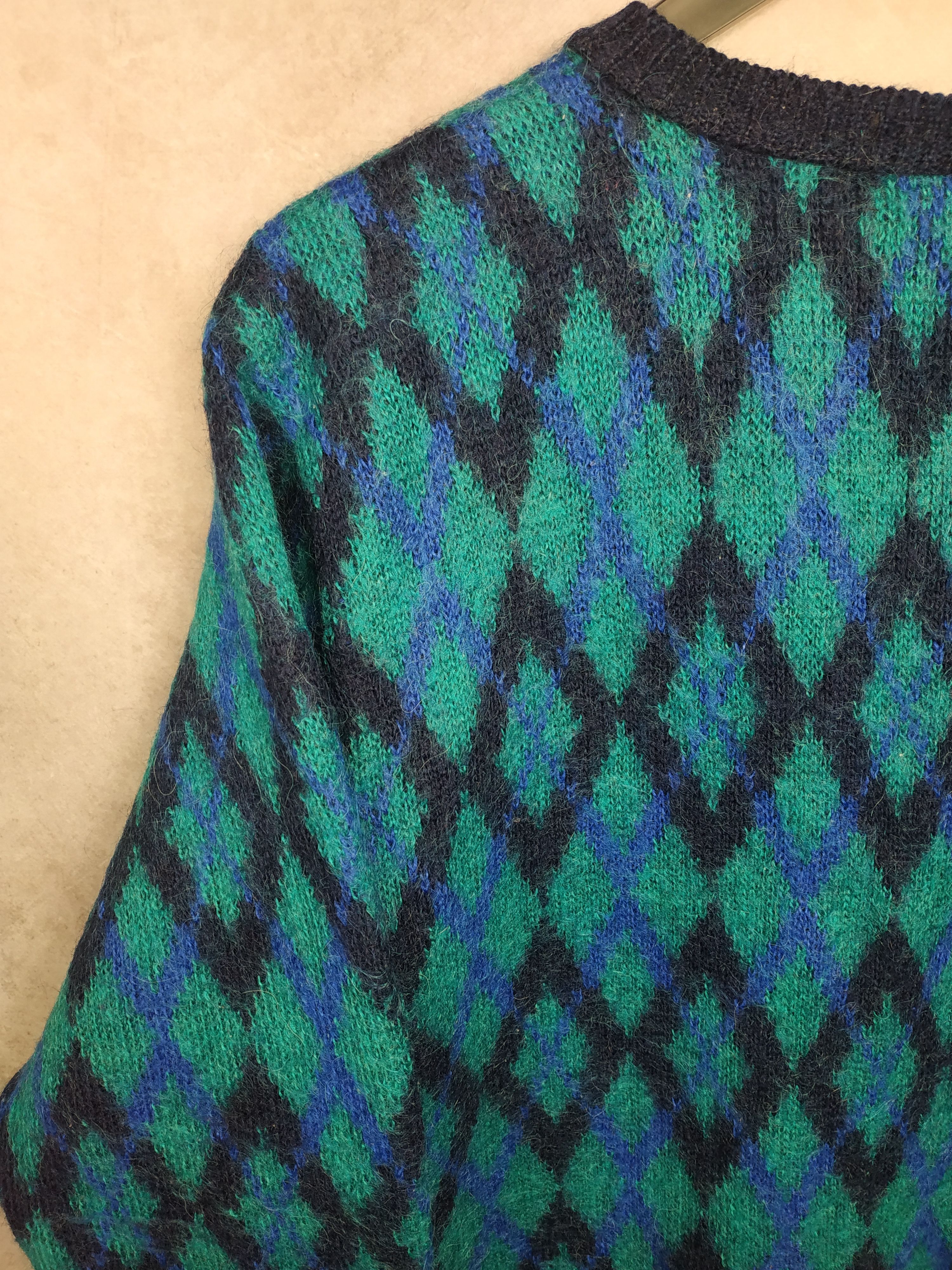 Dale Of Norway Edinburgh Vintage 80s Blue Mohair Argyle Cardigan Size L / US 10 / IT 46 - 12 Thumbnail