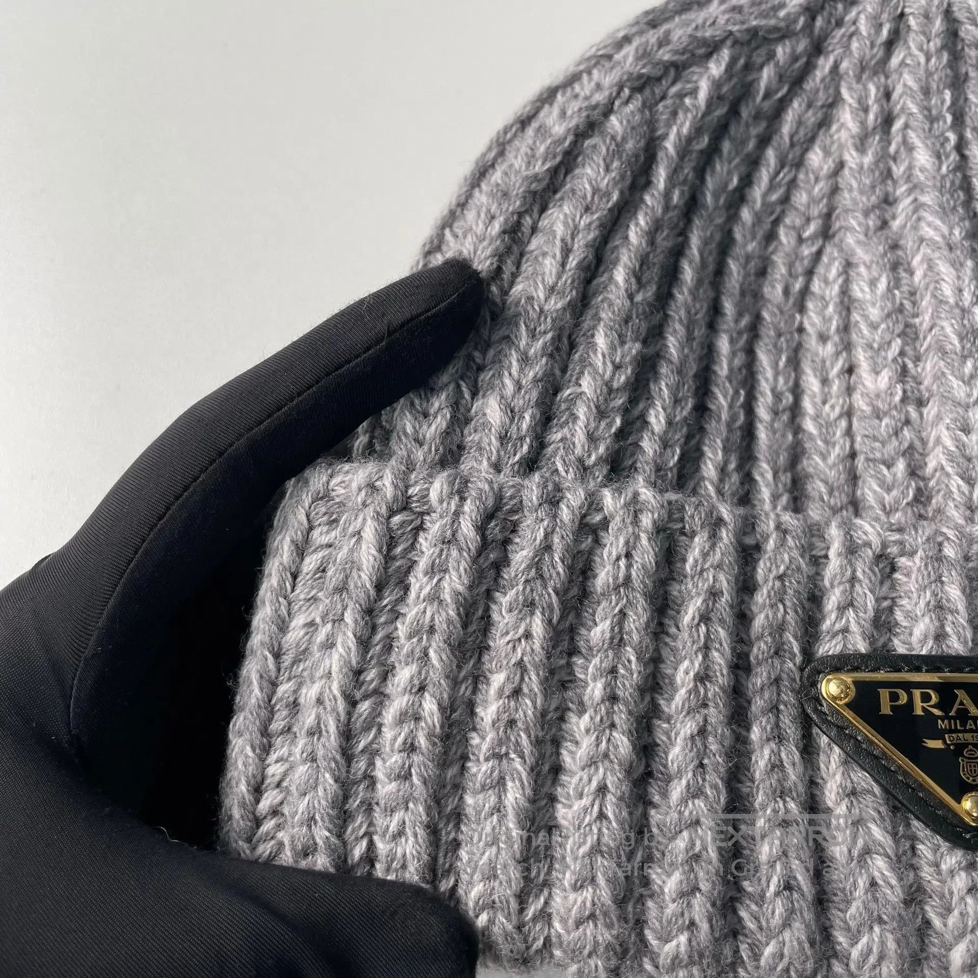 Prada Prada Gray Wool Knit Triangular Logo Cold Hat Knit Cap| Size ONE SIZE - 5 Thumbnail