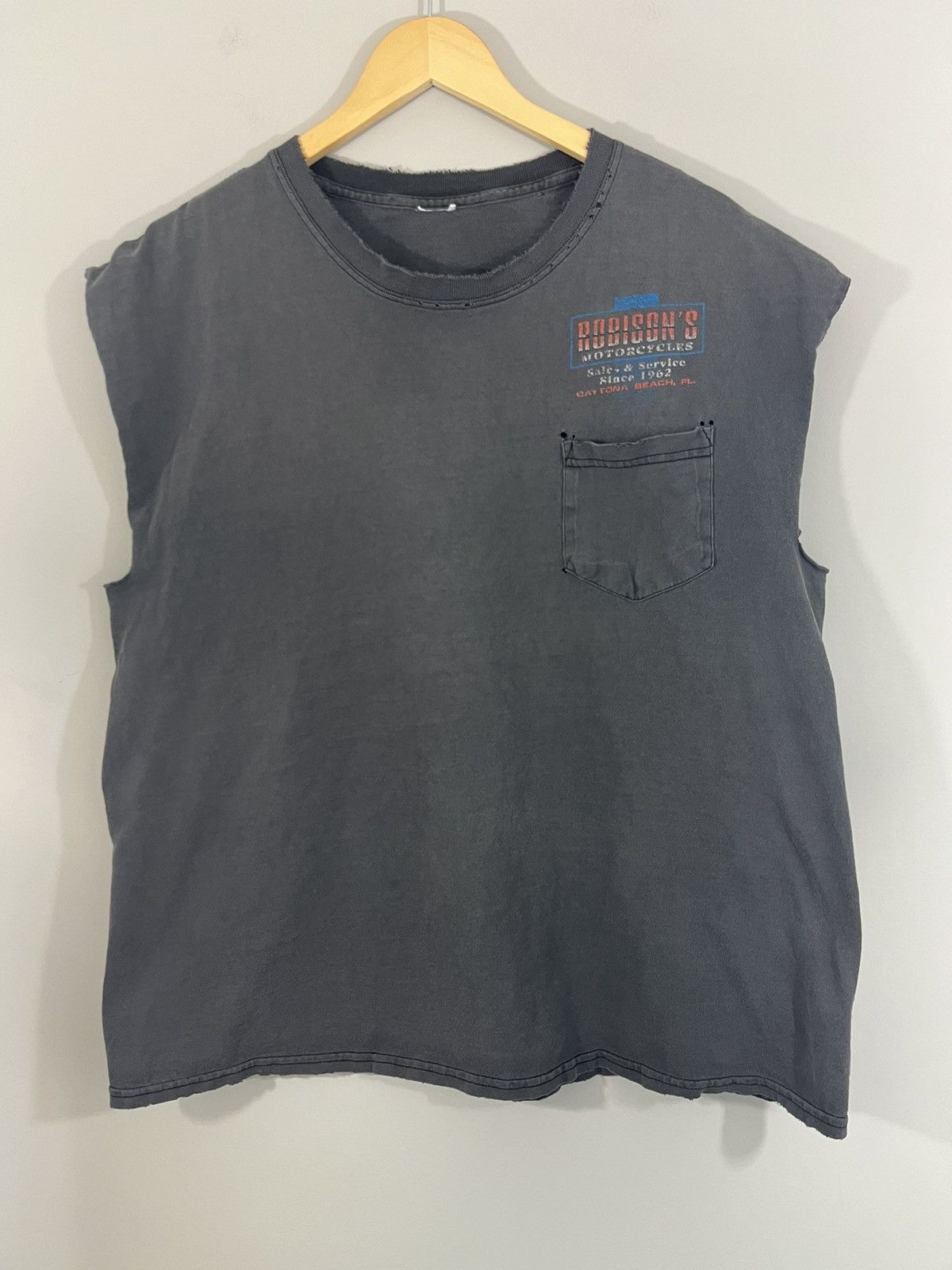 Vintage Sun Faded Motorcycle Repair Shop Thrashed Cut Off Size US L / EU 52-54 / 3 - 2 Thumbnail