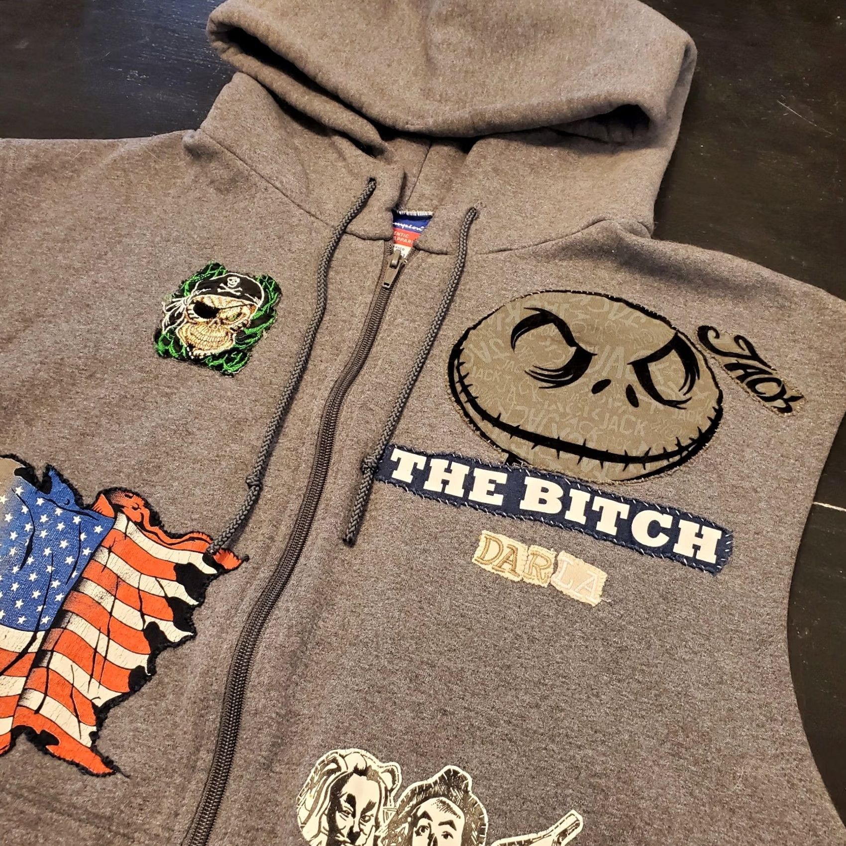 Champion VINTAGE Champion Men XL Hoodie Vest Full Zip Graphic Print Patches 90s Grunge Y2K Gray Size US XL / EU 56 / 4 - 4 Thumbnail