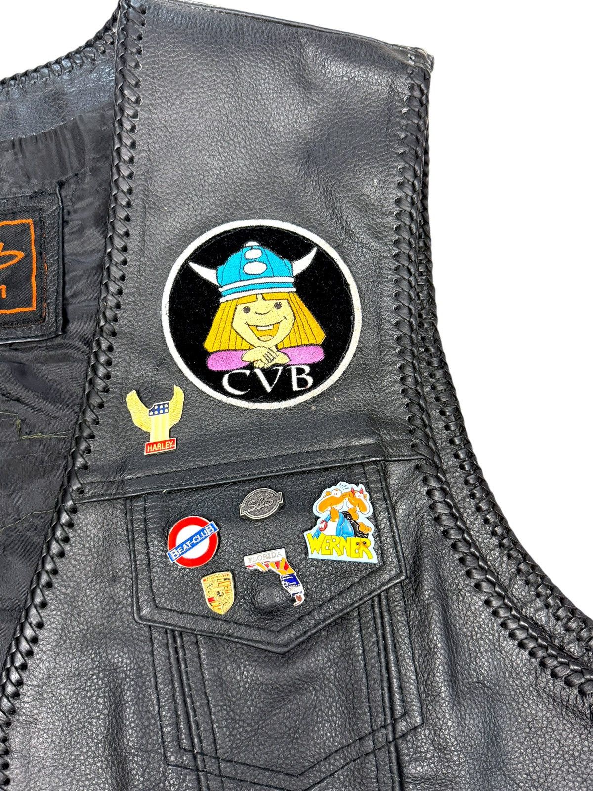Genuine Leather Vintage Black Patch Biker leather vest Harley Davidson style Size US XXL / EU 58 / 5 - 6 Thumbnail
