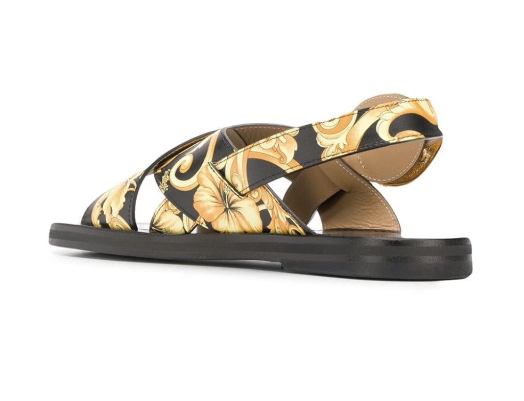 Versace baroque print sandals Yellow Gold Size US 8 Leather Hibiscus Size US 8 / EU 41 - 3 Thumbnail
