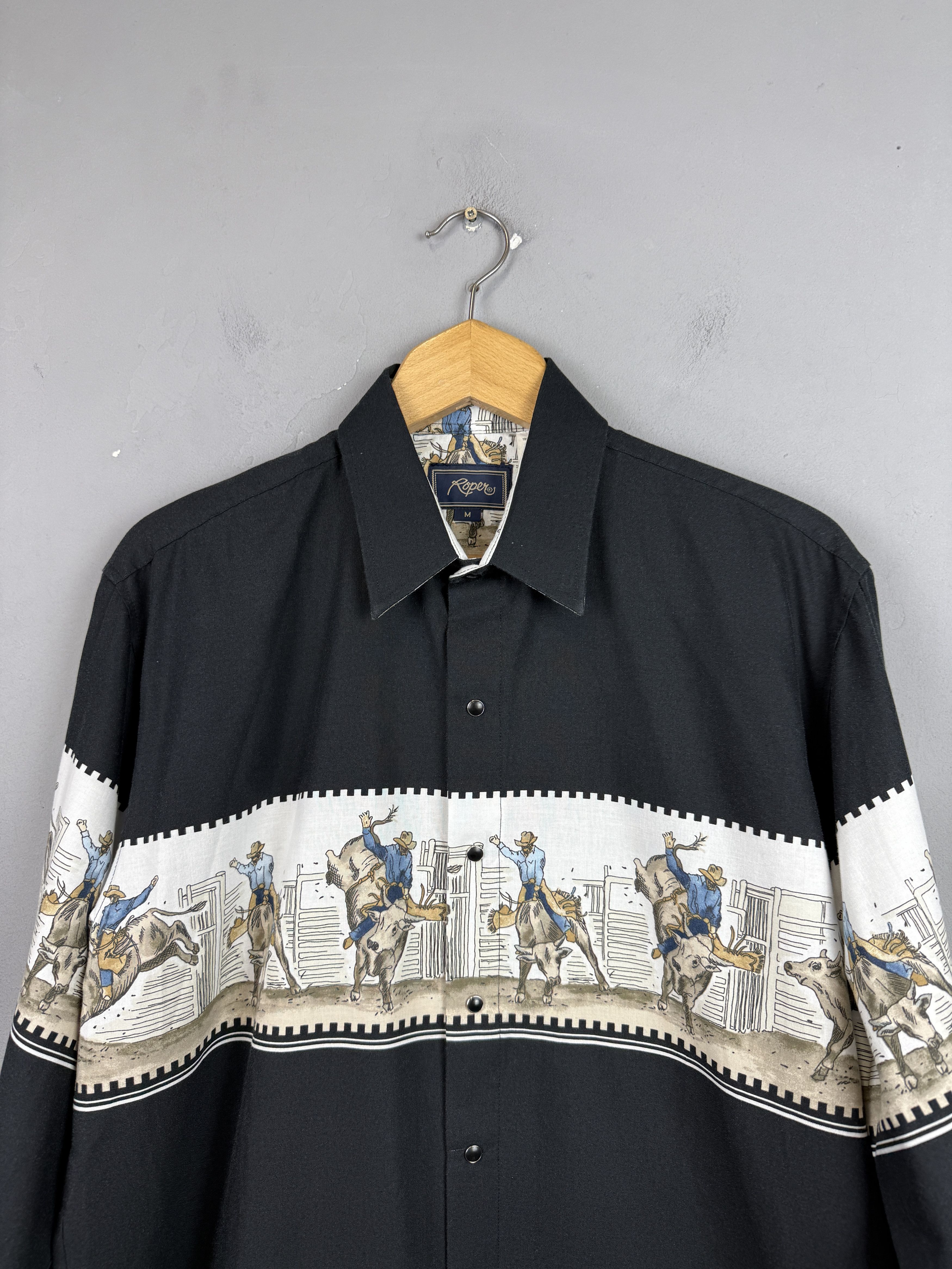 Roper Roper Western Shirt Cowboy Rodeo Snap Long Sleeve Black Size US M / EU 48-50 / 2 - 4 Thumbnail