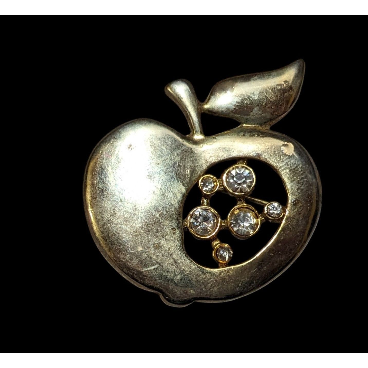 Other Vintage Gold Tone Apple Rhinestone Accented Brooch Size ONE SIZE - 1 Thumbnail