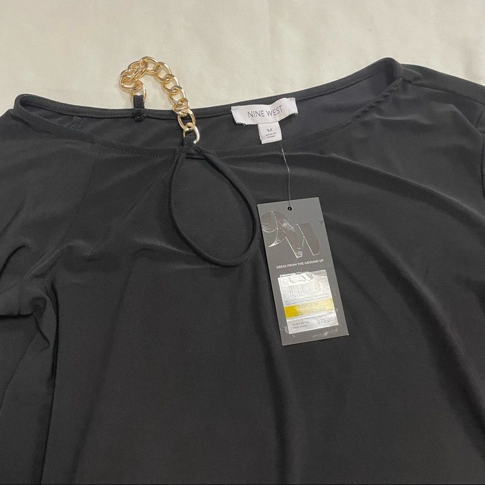 Nine West NWT New Nine West Black Gold Chain Asymmetrical Top Blouse Size M / US 6-8 / IT 42-44 - 7 Thumbnail