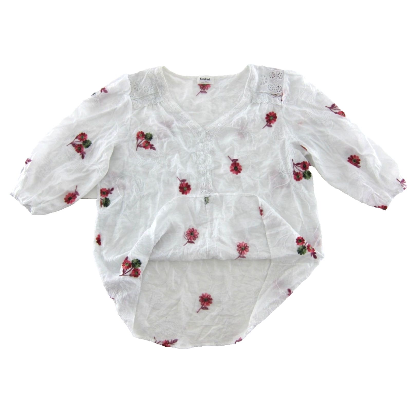 Vintage Kindred Anthropologie Blouse Rayon Embroidered White Pink Floral 3/4 Sleeve 1X Size XL / US 12-14 / IT 48-50 - 5 Thumbnail