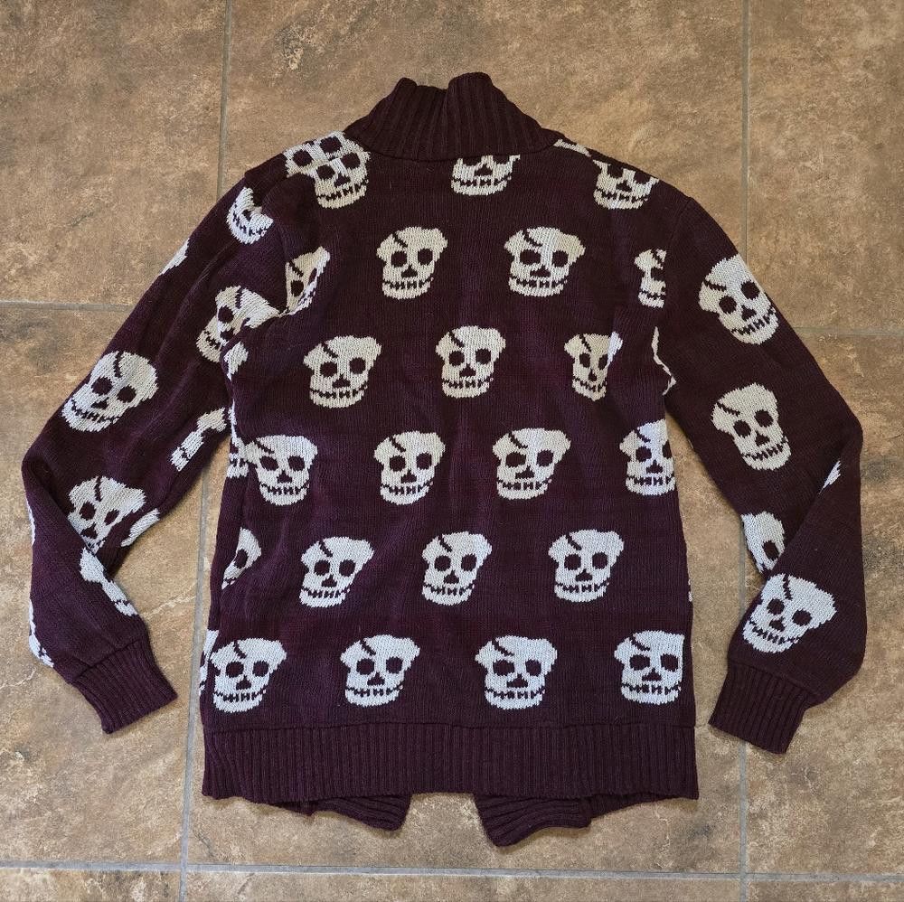 Designer Burgundy White Skull Infiniti Cardigan Long Sleeve Size XL / US 12-14 / IT 48-50 - 2 Thumbnail
