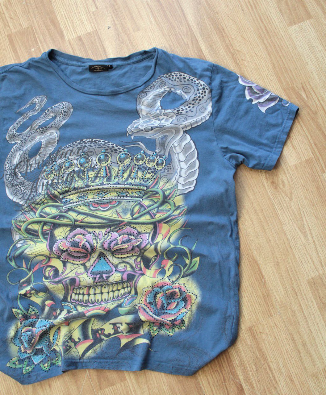 Christian Audigier 🔥 Christian Audigier Ed Hardy Skulls Y2K T Shirt Hearts Size US L / EU 52-54 / 3 - 3 Thumbnail