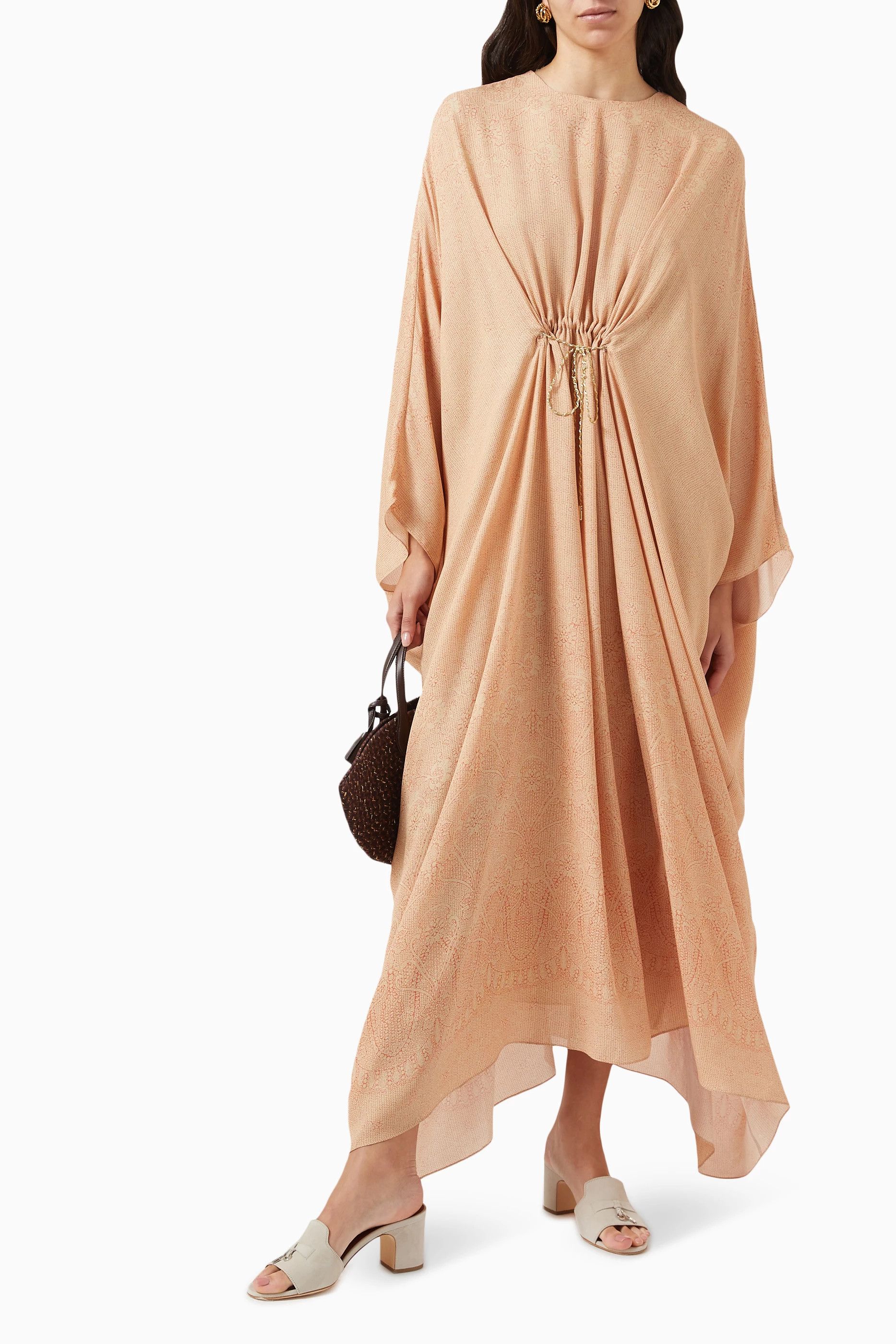 Loro Piana o1srvl11e0824 Savannah Floral Midi Dress in Peach Size M / US 6-8 / IT 42-44 - 3 Thumbnail