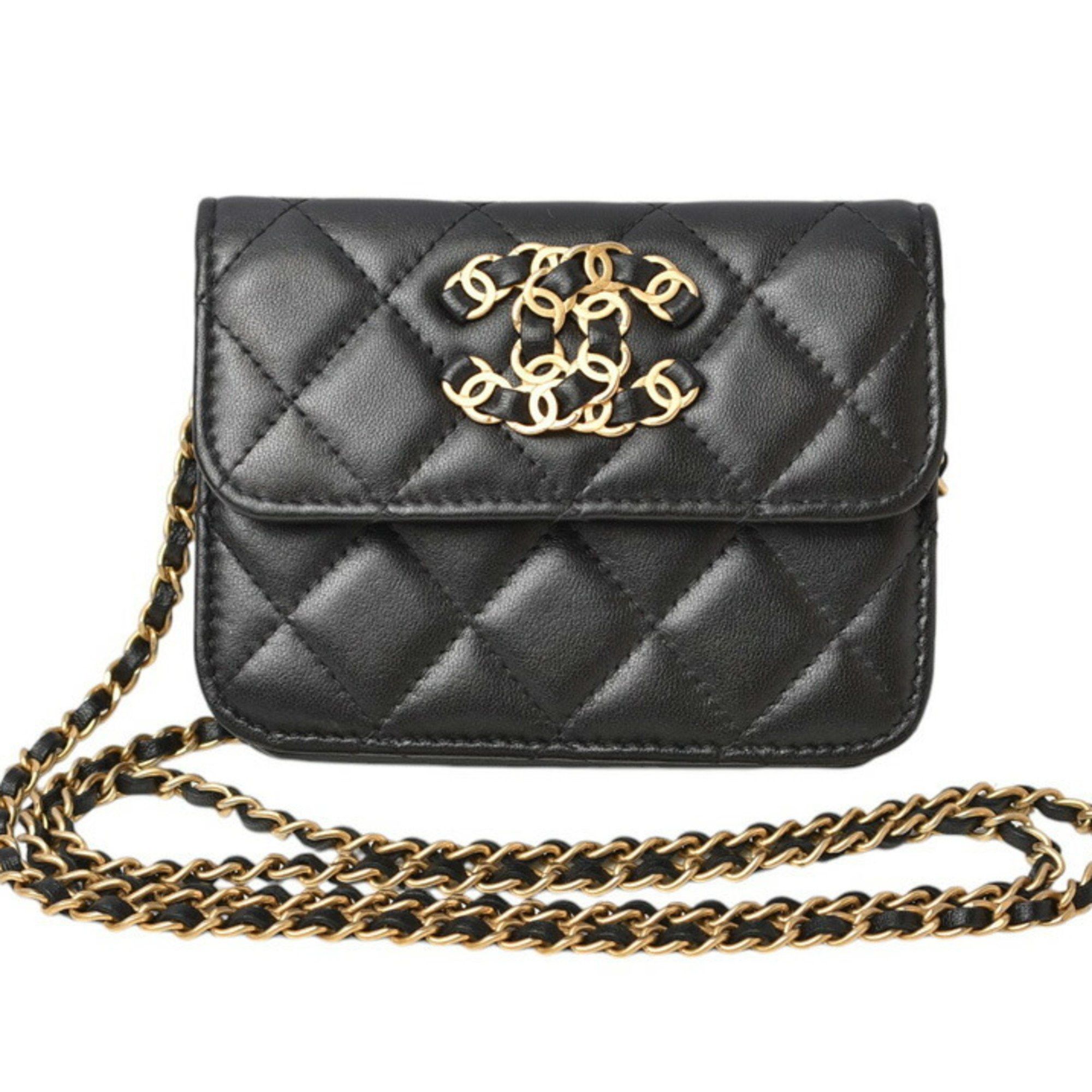 Chanel wallet coin case chain CHANEL bag lambskin black Accessories