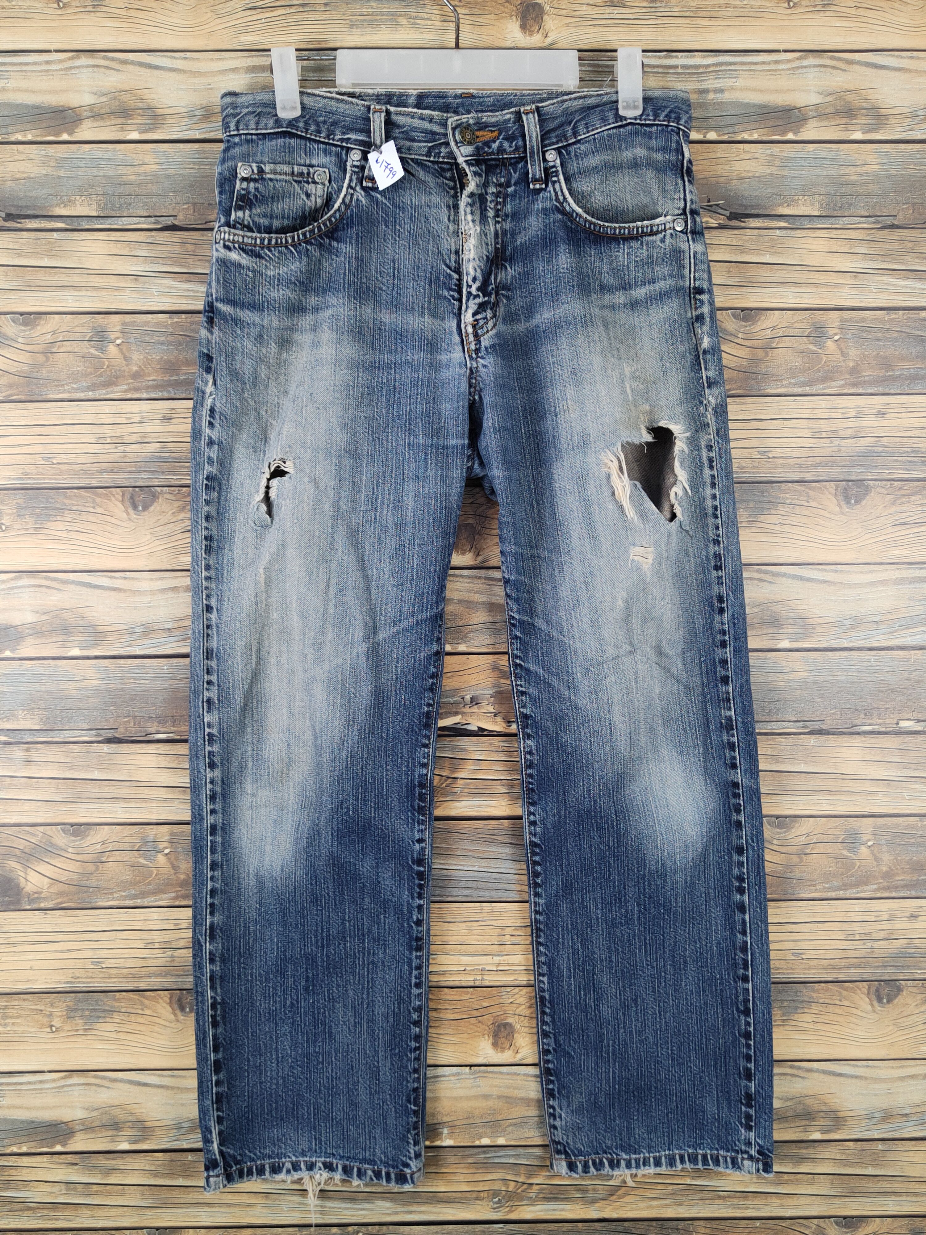 Edwin Edwin Dark Blue Distressed Ripped denim Jeans #W1799 Size US 30 / EU 46 - 1 Thumbnail