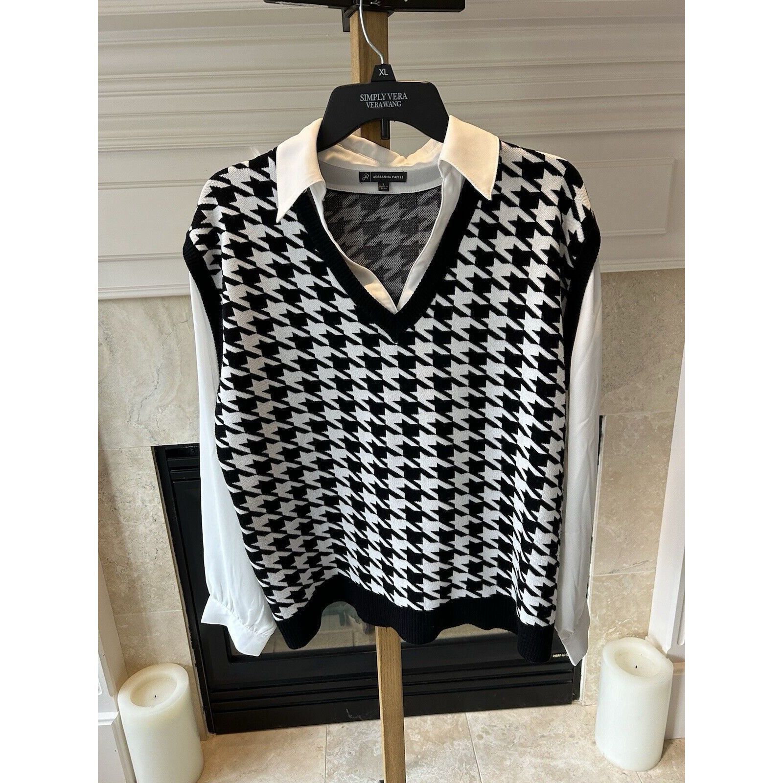 Other Adrianna Papell Top V-neck Sweater Vest Shirt Women's Hound Size L / US 10 / IT 46 - 2 Thumbnail