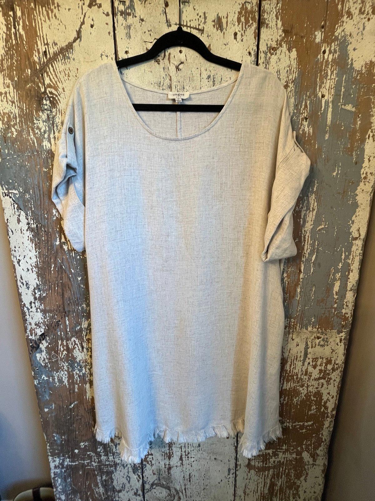 Designer Umgee Linen blend Dress light tan color Medium, fringe hem Size M / US 6-8 / IT 42-44 - 1 Thumbnail
