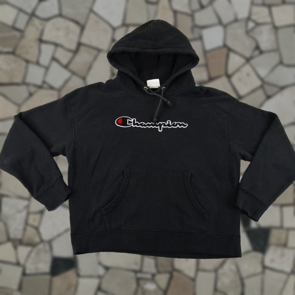 Champion VINTAGE Champion Hoodie Womens Large Pullover Sweater Black Cotton Blend Casual Sports Outdoor Men Size L / US 10 / IT 46 - 1 Thumbnail