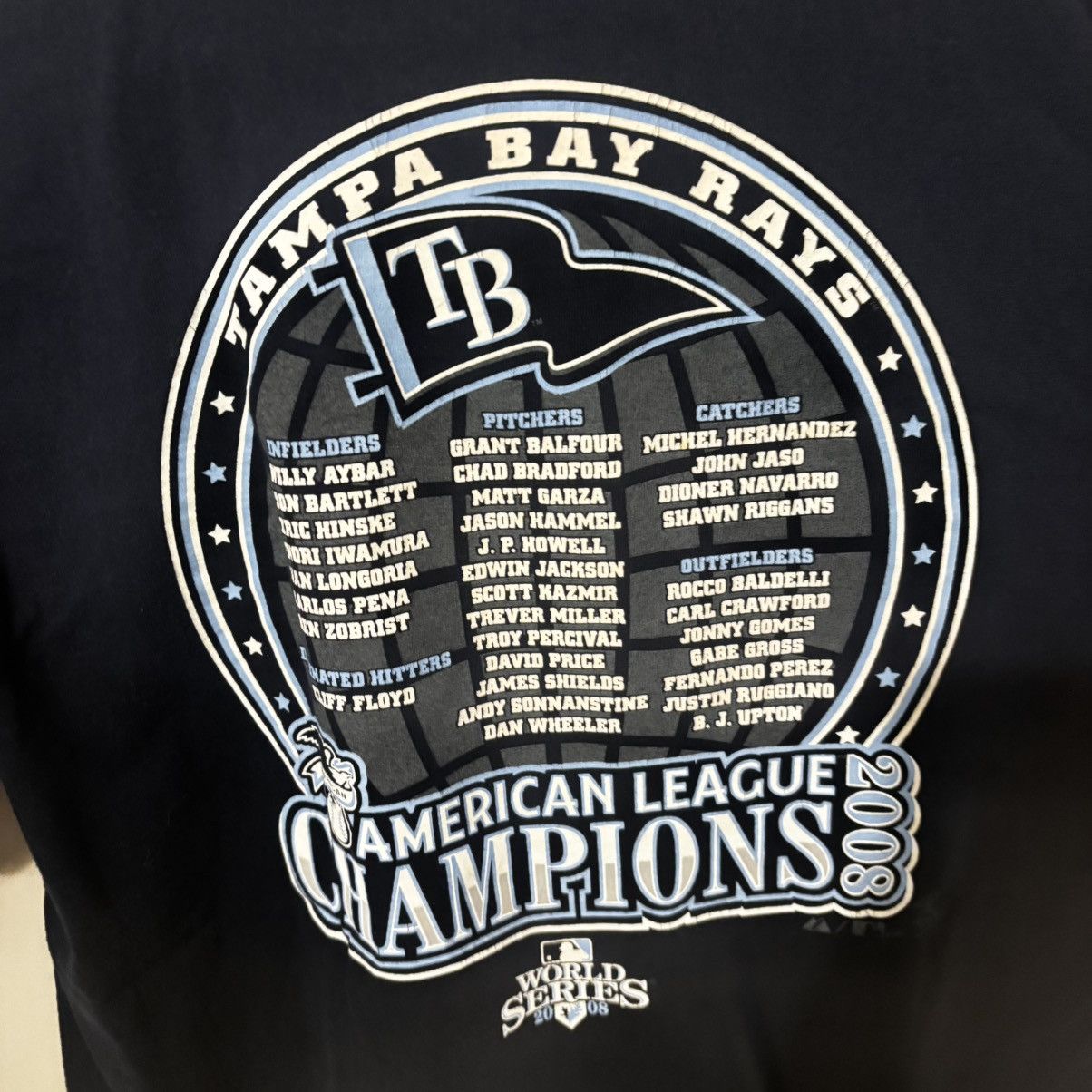 Majestic Vintage Y2K 2008 Tampa Bay Rays Navy Double Sided T Shirt Size US L / EU 52-54 / 3 - 4 Thumbnail