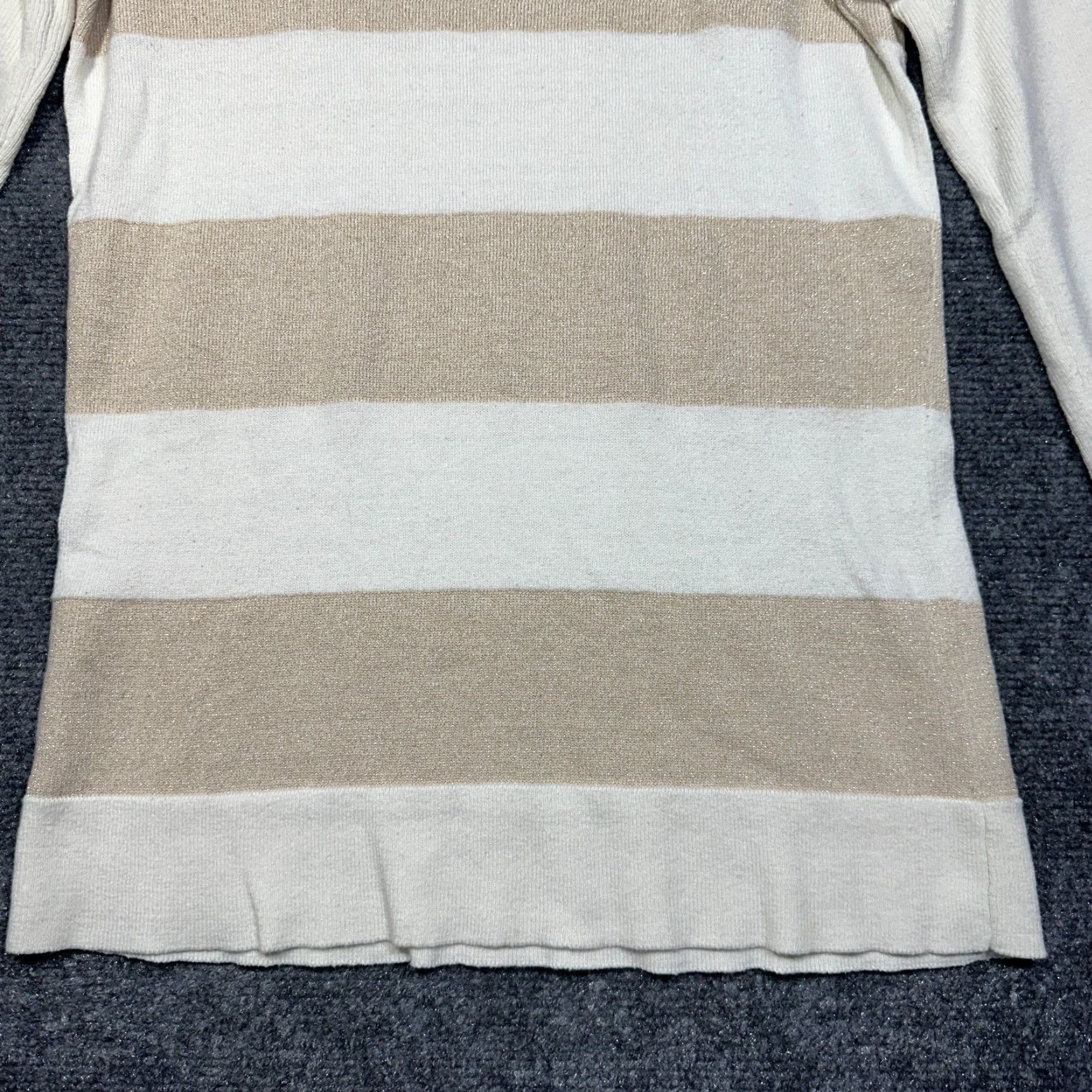 Banana Republic Banana Republic Sweater Womens XS Beige Gold Sparkle Knit Lightweight Striped Pullover Regular Size Type Knit Clothing Size XS / US 0-2 / IT 36-38 - 2 Thumbnail