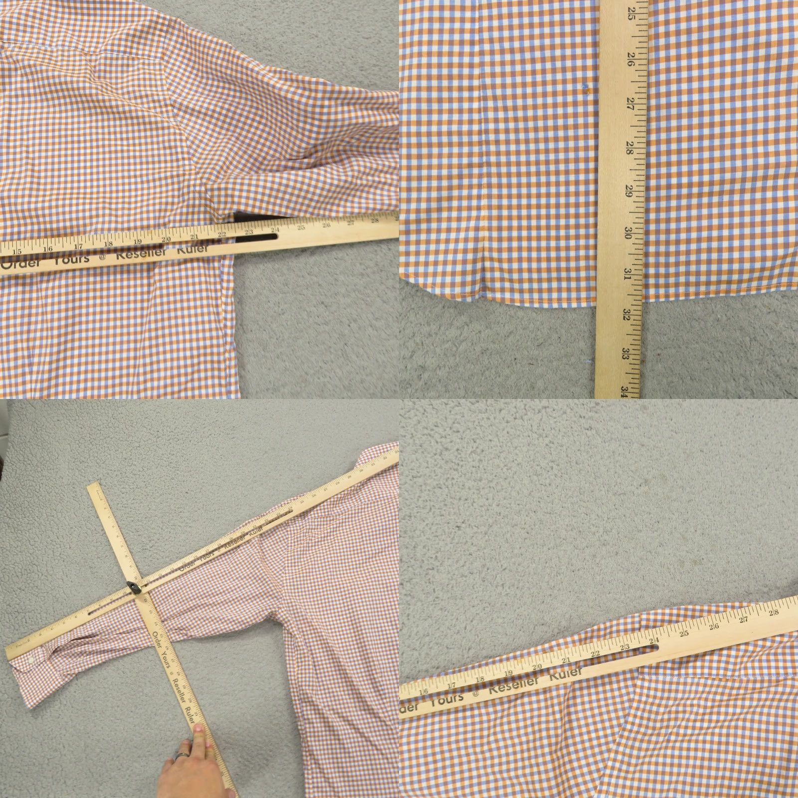Canali Canali 1934 Shirt Men 16 Orange White Gingham Long Sleeve Button Up Plaid Size US L / EU 52-54 / 3 - 9 Thumbnail