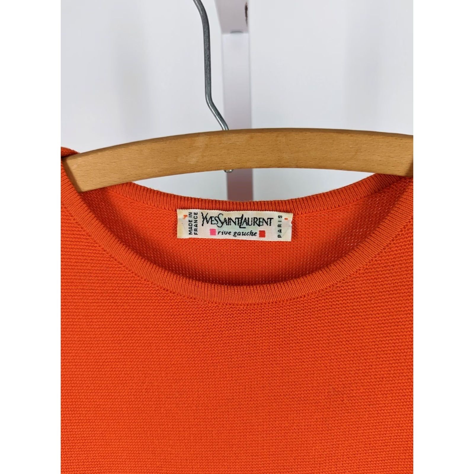 Yves Saint Laurent VINTAGE Yves Saint Laurent Rive Gauche 90s Shirt Blouse - Orange Red Knit Cotton SS Top Women 38 Size XS / US 0-2 / IT 36-38 - 6 Thumbnail