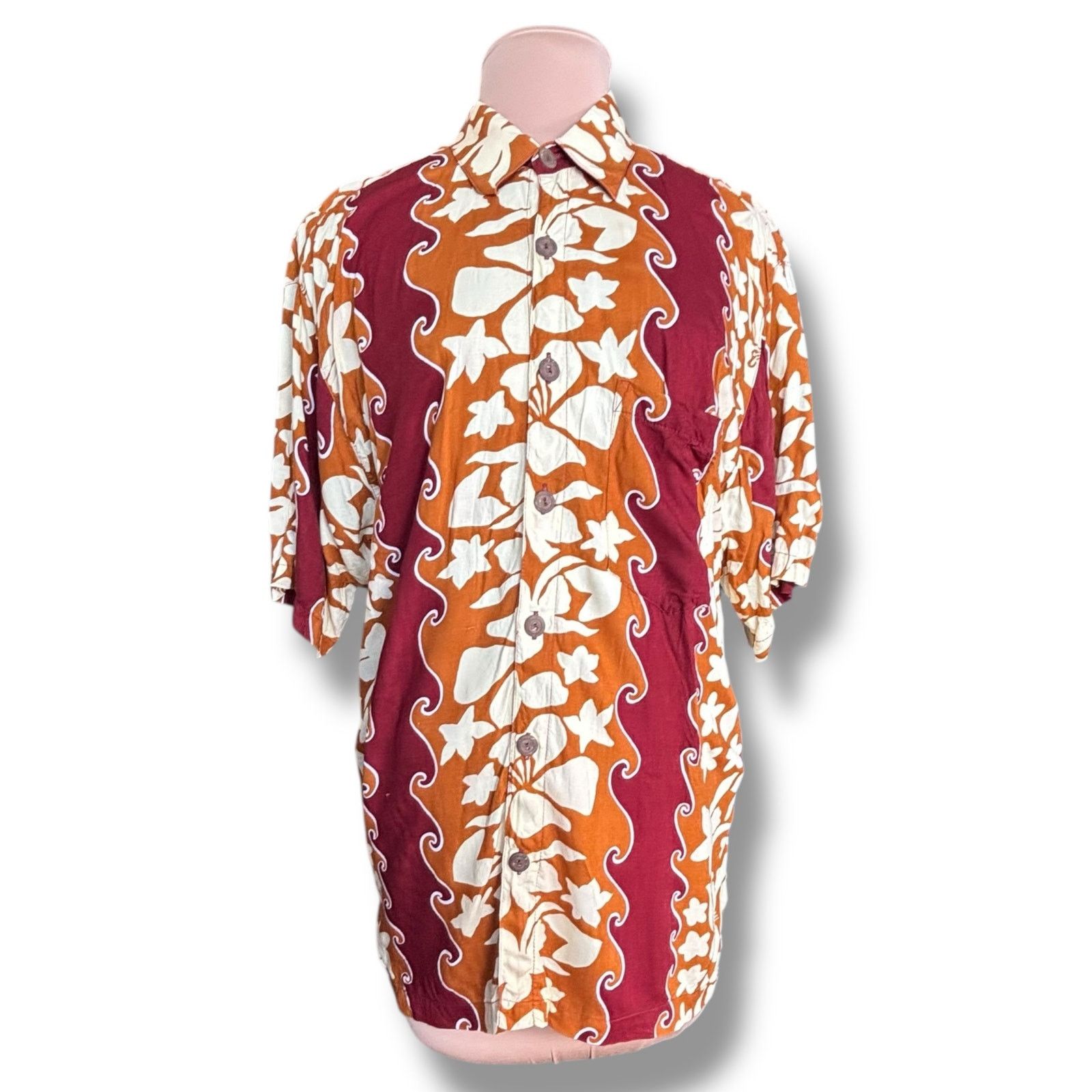 Vintage Vintage 90s Pineapple Lava Rust Burgundy Hibiscus Floral Top Size US L / EU 52-54 / 3 - 9 Thumbnail