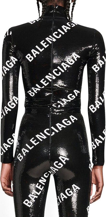 Balenciaga o1bcso1str1124 Allover Logo Embroidered Long Sleeve Top Size XS / US 0-2 / IT 36-38 - 4 Thumbnail