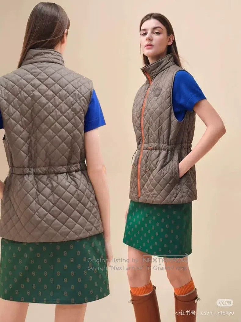 Hermes Hermes Elephant Grey and Orange Diamond Quilted Padded Ves Size XS / US 0-2 / IT 36-38 - 8 Thumbnail