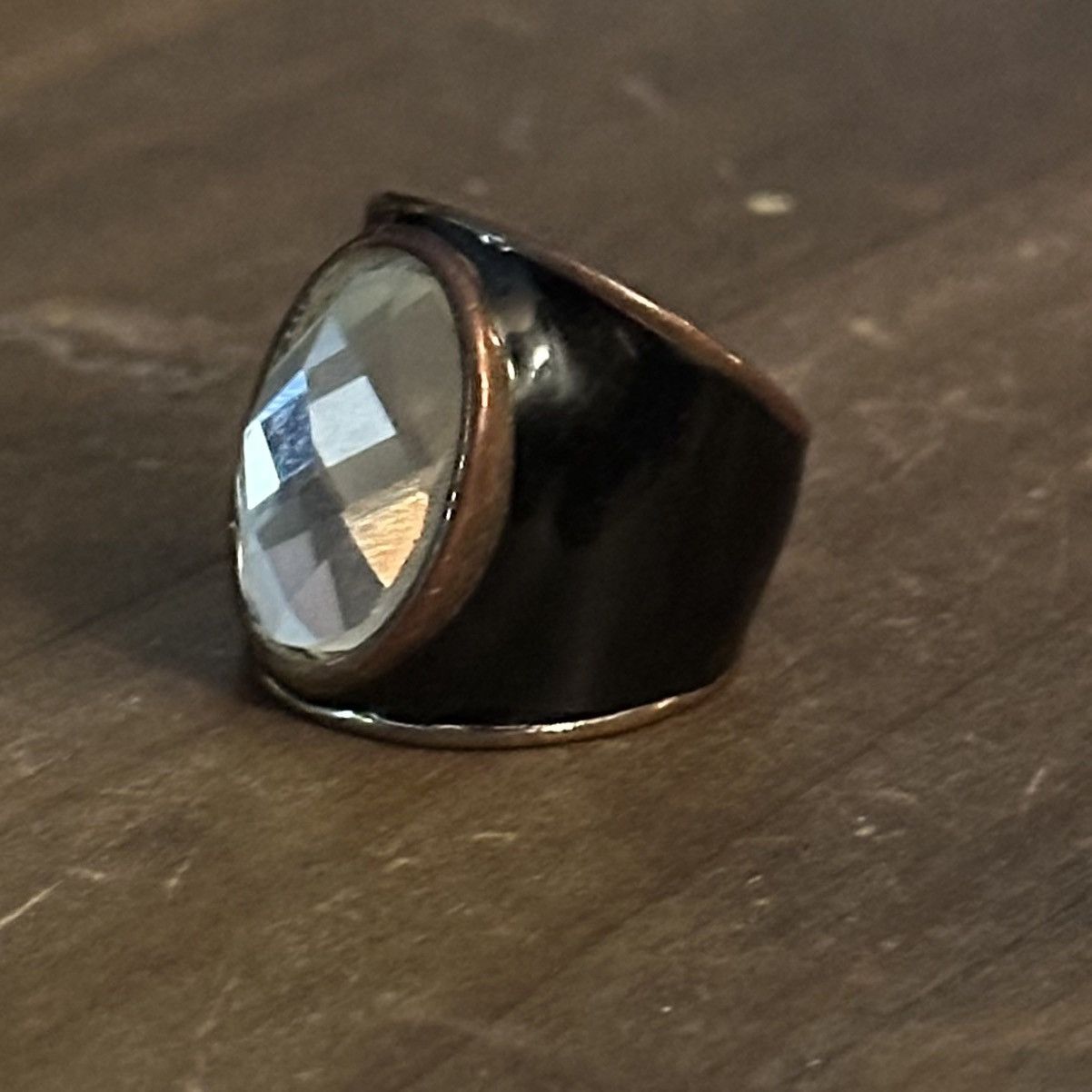 Vintage Vintage wide black enamel rhinestone ring Size ONE SIZE - 7 Thumbnail