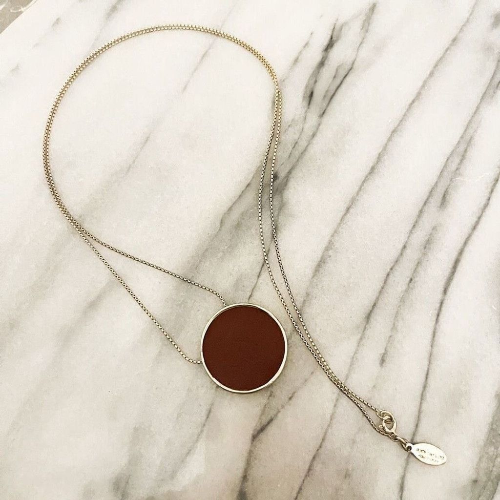 Ann Taylor Ann Taylor Factory Pendant Necklace Brown Round Gold Toned Size ONE SIZE - 1 Thumbnail