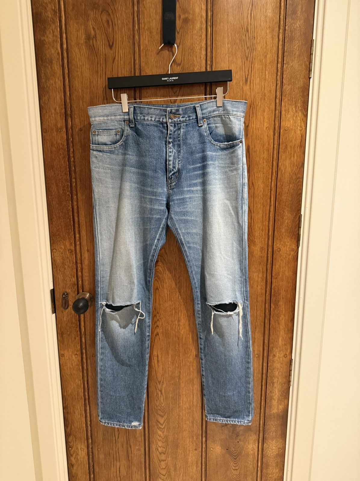 Saint Laurent Paris SS16 Saint Laurent D10 knee rip jeans Hedi 33 grail slim Size US 33 - 2 Thumbnail