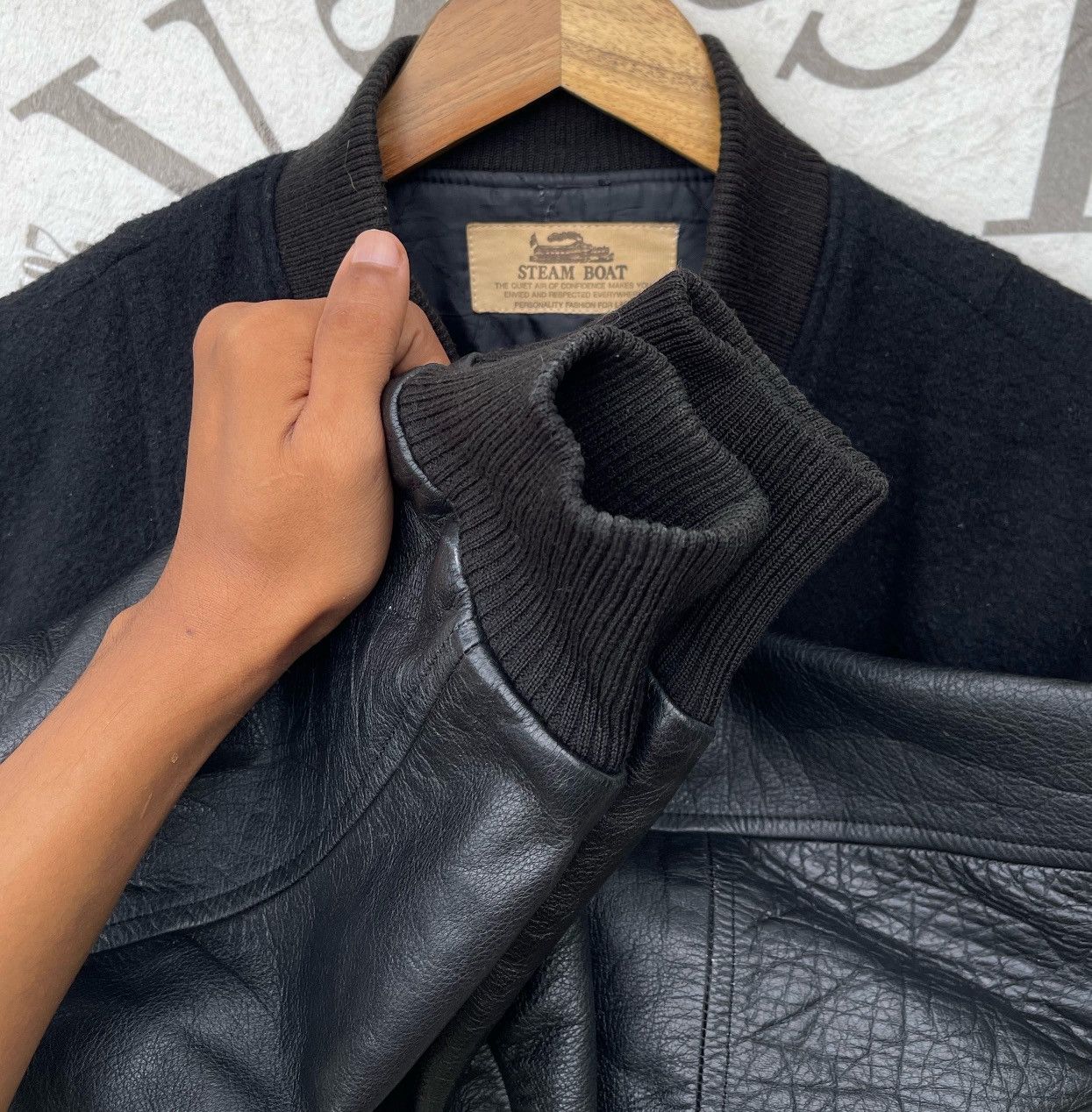 Issey Miyake 🔥Vintage 80's Steam Boat Japan Leather Sleeve Bomber Jacket Size US M / EU 48-50 / 2 - 21 Thumbnail