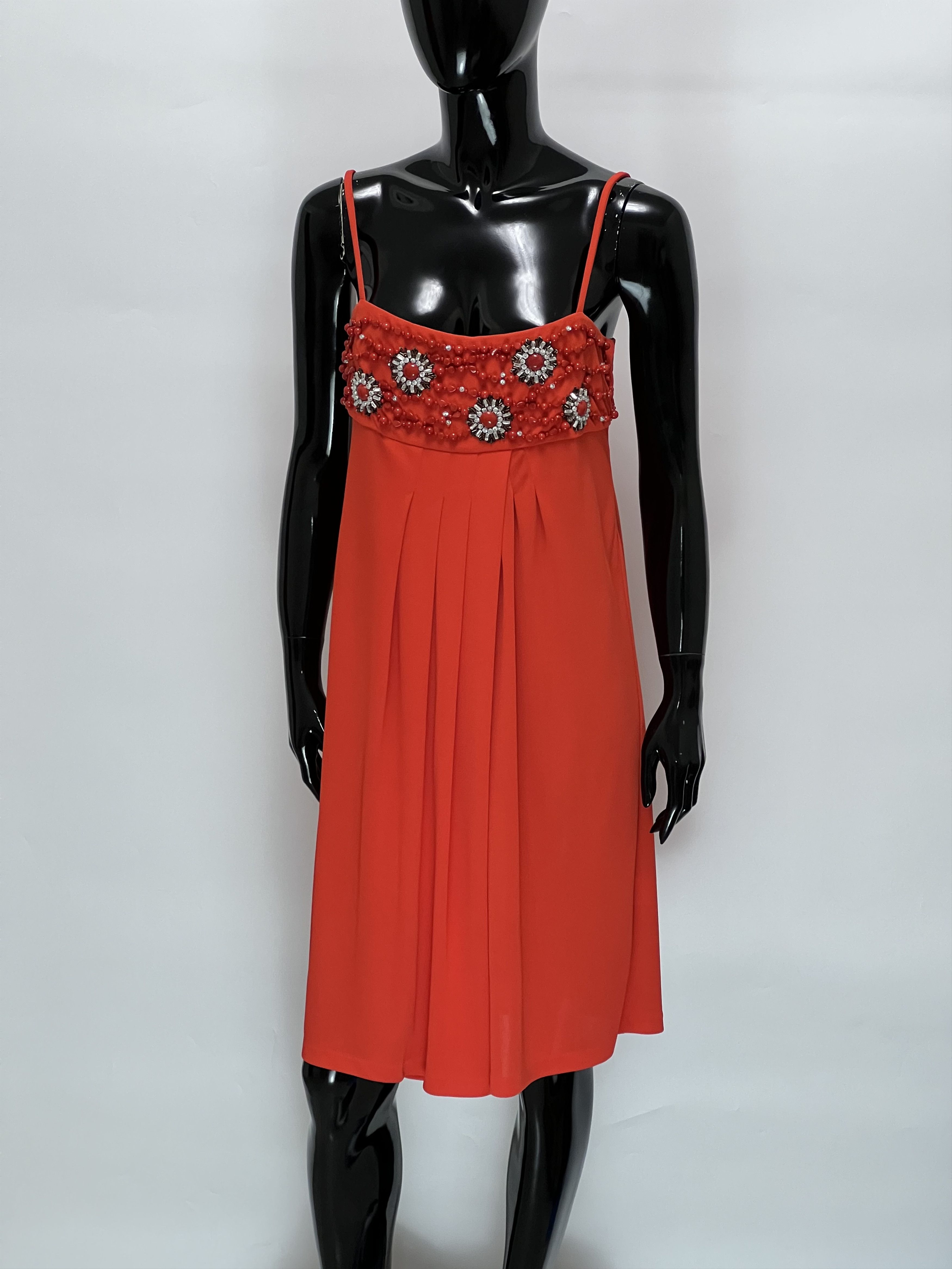 Valentino Valentino Red Sleeveless Midi Dress Decorated Rhinestones Size S / US 4 / IT 40 - 1 Thumbnail