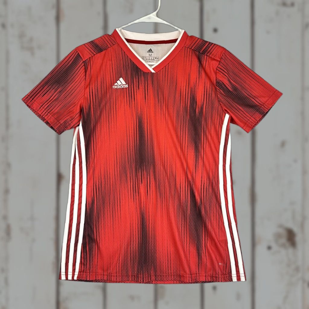 Adidas Adidas Shirt Mens M Red Climalite Three Stripes Jersey Top Short Sleeve V-Neck Pullover Soccer Jersey Size US M / EU 48-50 / 2 - 1 Thumbnail