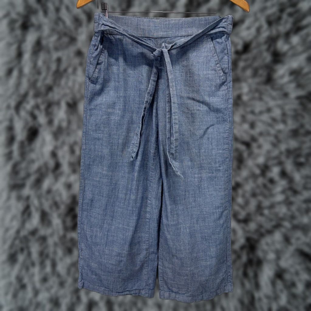 J.Crew J. Crew Chambray Crop Pants Sz 6 Women’s Blue Wide-Leg Tie Front Pull On - Cotton, Regular, Cropped, Solid, Pre-owned, Pre-Owned, Pants, Women, Size 6 Size 28" / US 6 / IT 42 - 1 Thumbnail