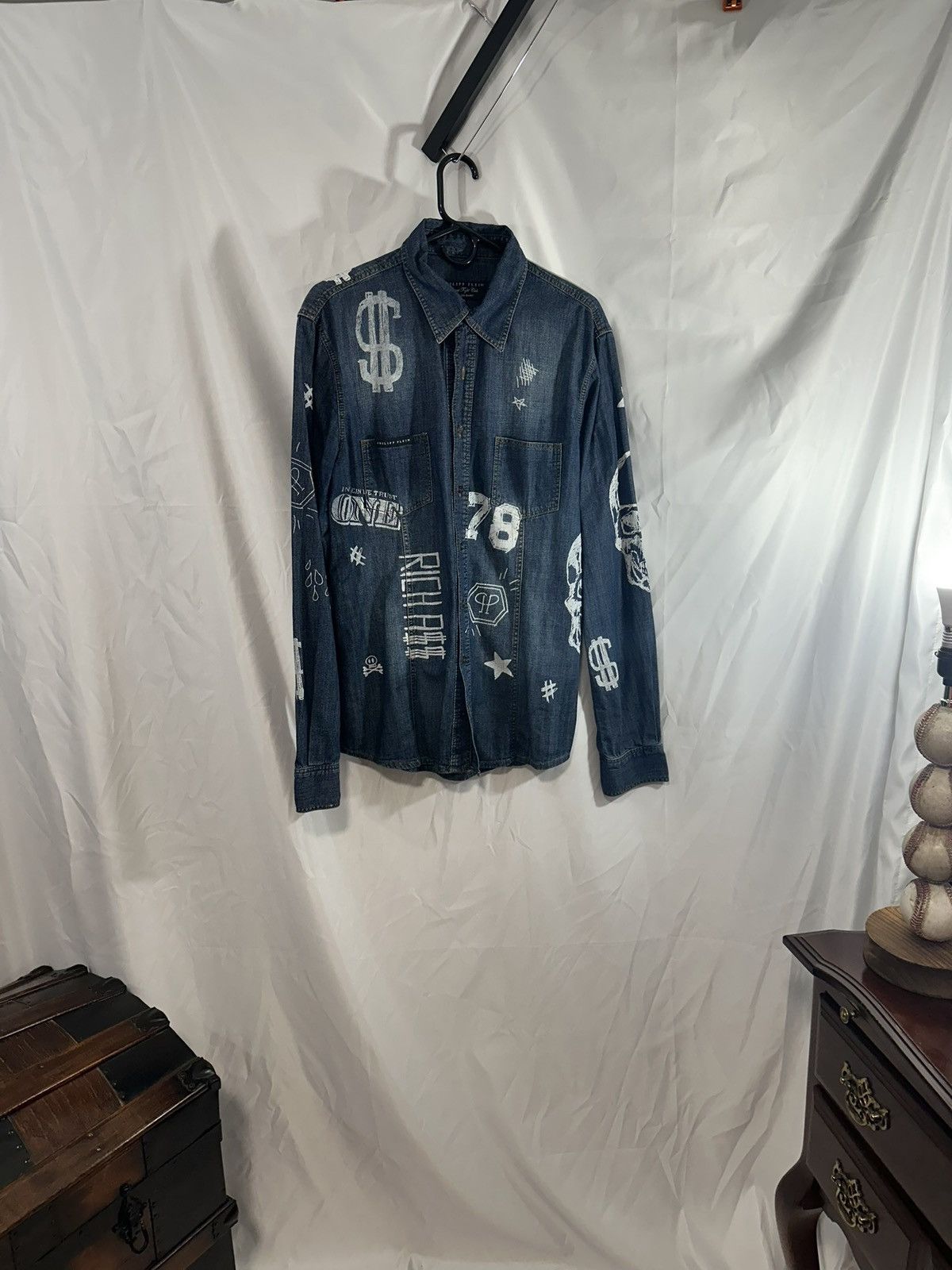 Philipp Plein Philipp Plein Denim Shirt Size US XL / EU 56 / 4 - 1 Thumbnail