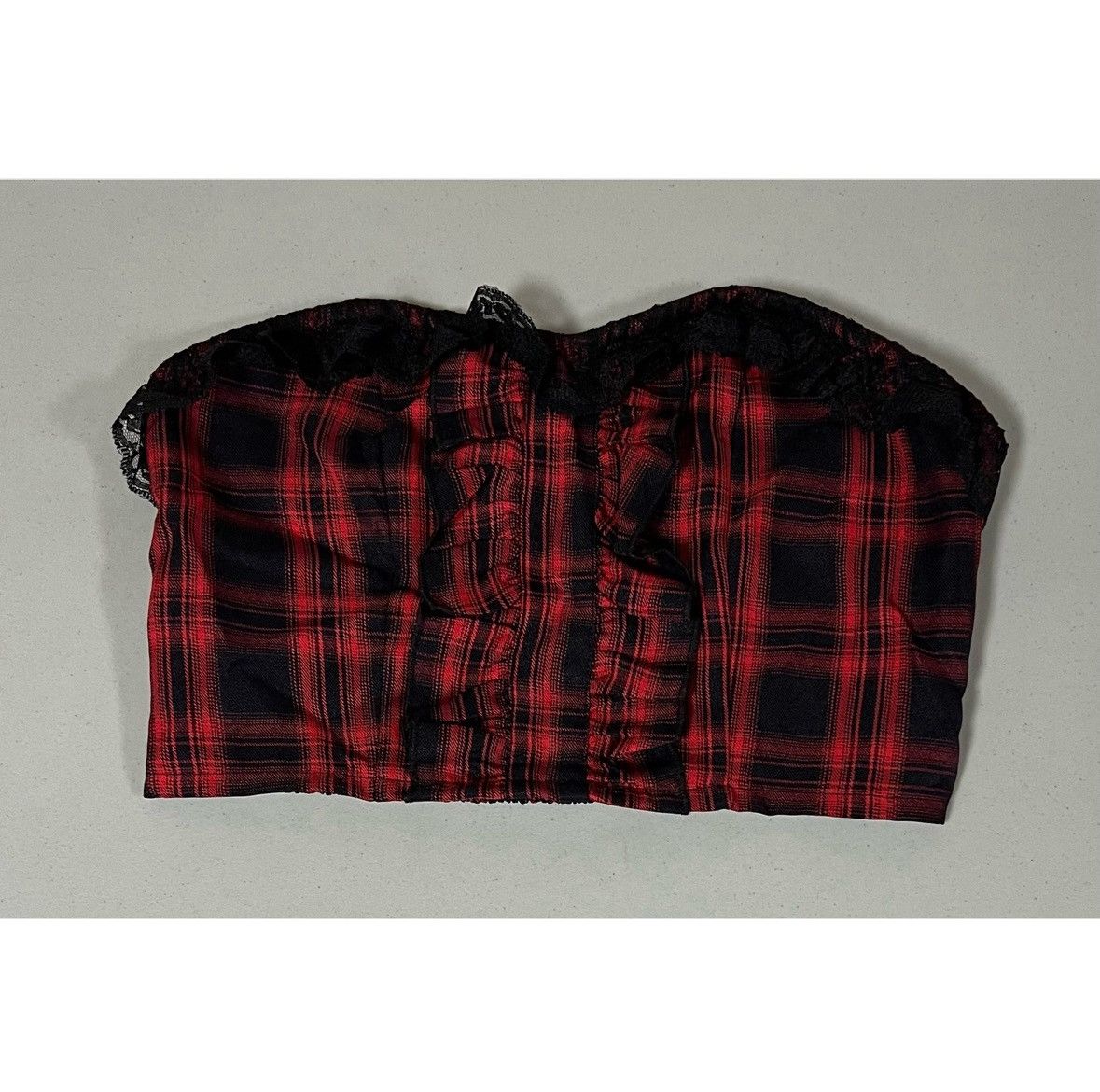 Vintage Black Red Plaid Checkered Lace Shirt Blouse Top Size S ♥️✨ Size S / US 4 / IT 40 - 1 Thumbnail