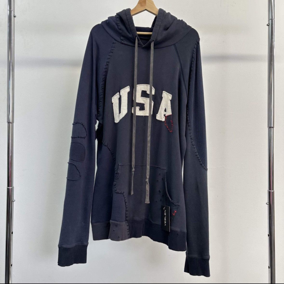 Image of Greg Laurent Usa Patchwork Hoodie in Blue, Men's (Size XL)