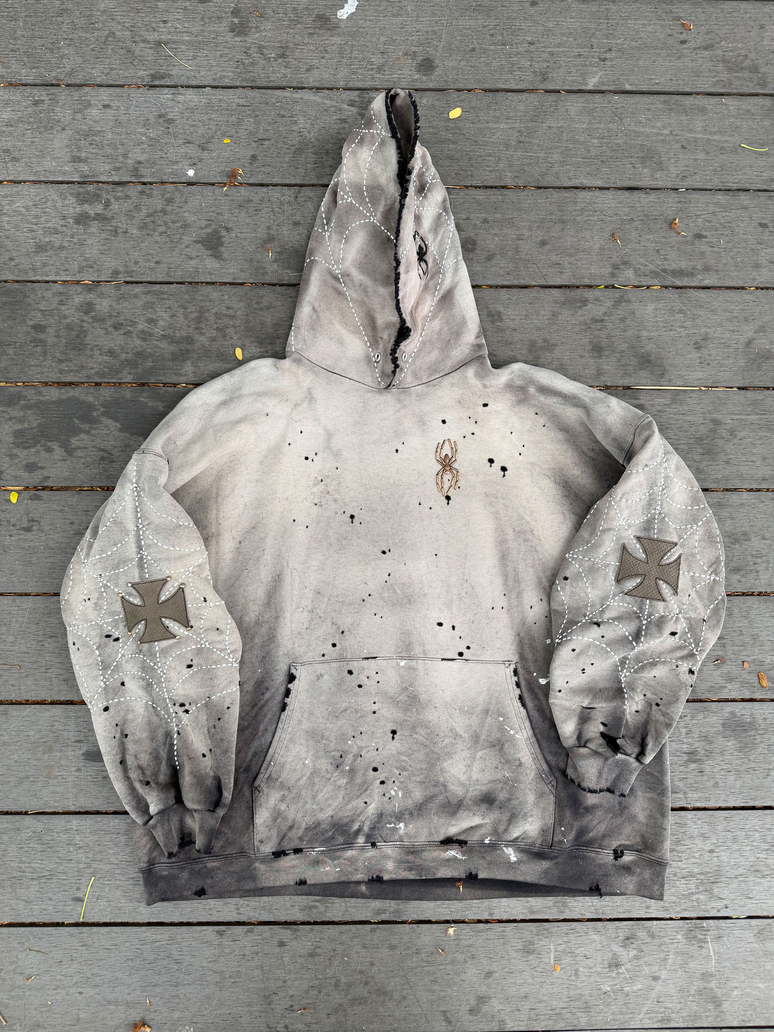 Japanese Brand XXL* Thrashed & Faded Sashiko Spider Web Hoodie Size US XXL / EU 58 / 5 - 6 Thumbnail