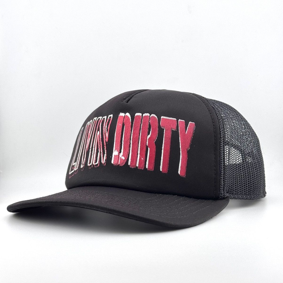 Vintage Livin Dirty Y2K Distressed Print Trucker Hat Mesh Snapback Size ONE SIZE - 2 Thumbnail