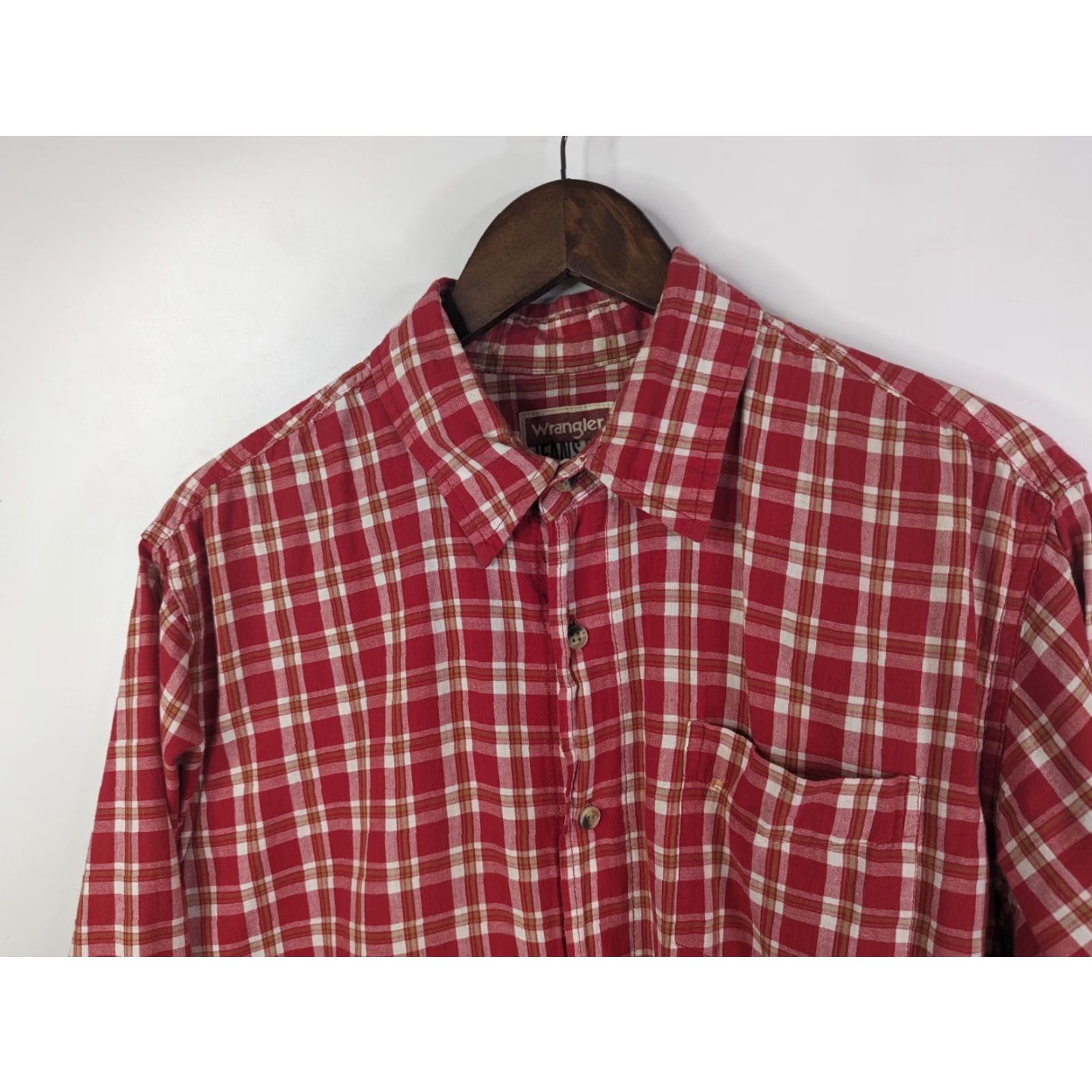 Wrangler Wrangler Button-Up Shirt Red Plaid L Long Sleeve Cotton Polyester Spandex Men’s Casual Workwear Vintage: No Size US L / EU 52-54 / 3 - 4 Thumbnail