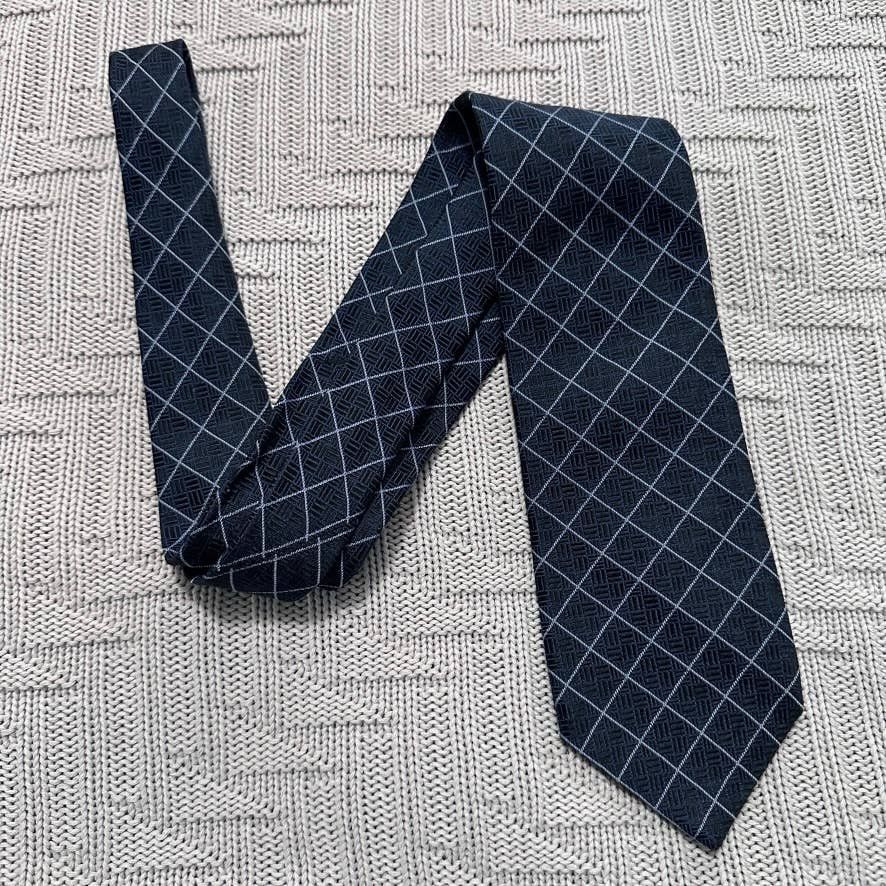 image of Burberry Navy Windowpane Plaid Silk Tie in Blue, Men's