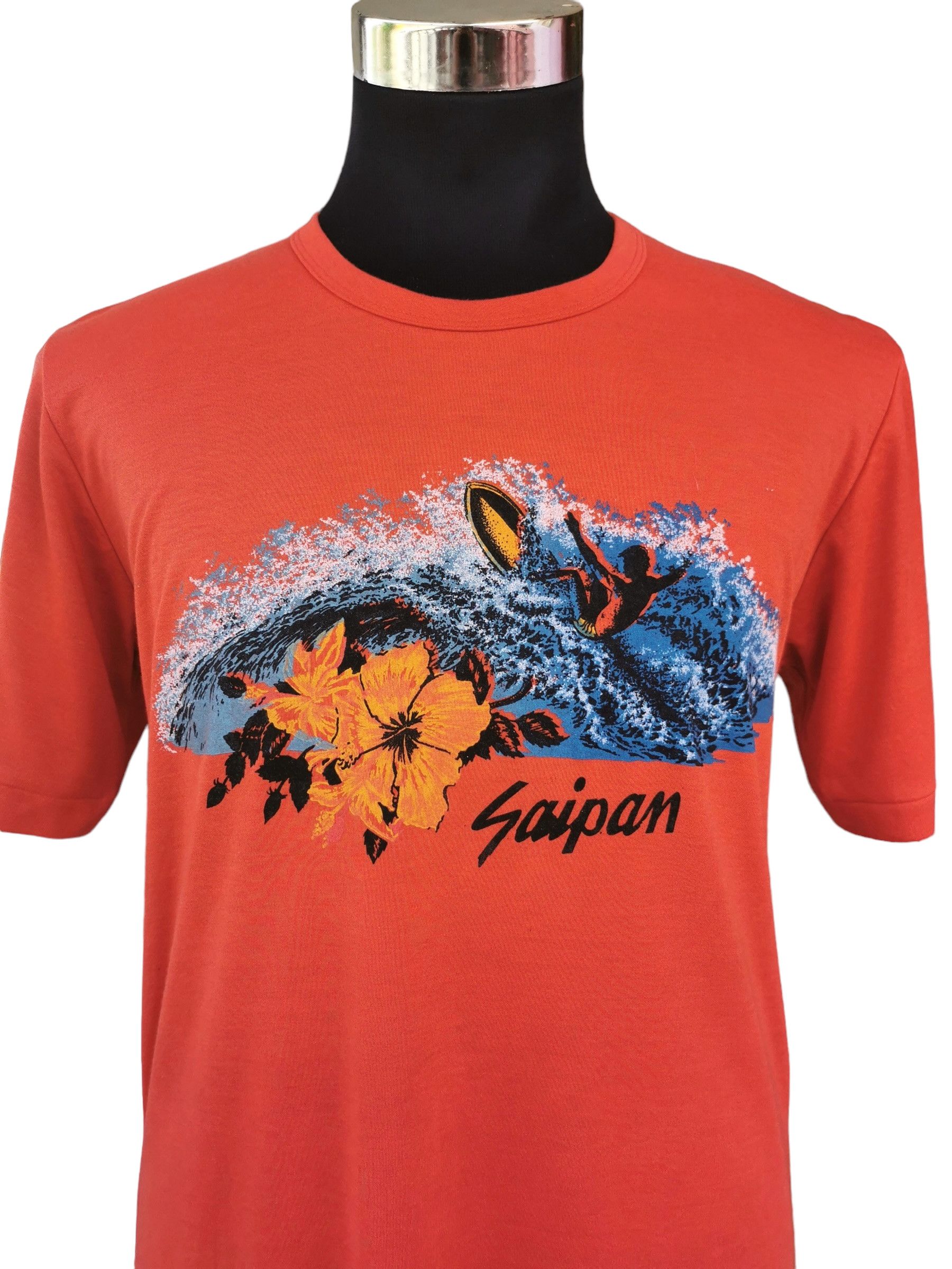 Vintage 80s Vintage Surfing Saipan Hawaii Surf Tshirt Orange Size US M / EU 48-50 / 2 - 2 Thumbnail