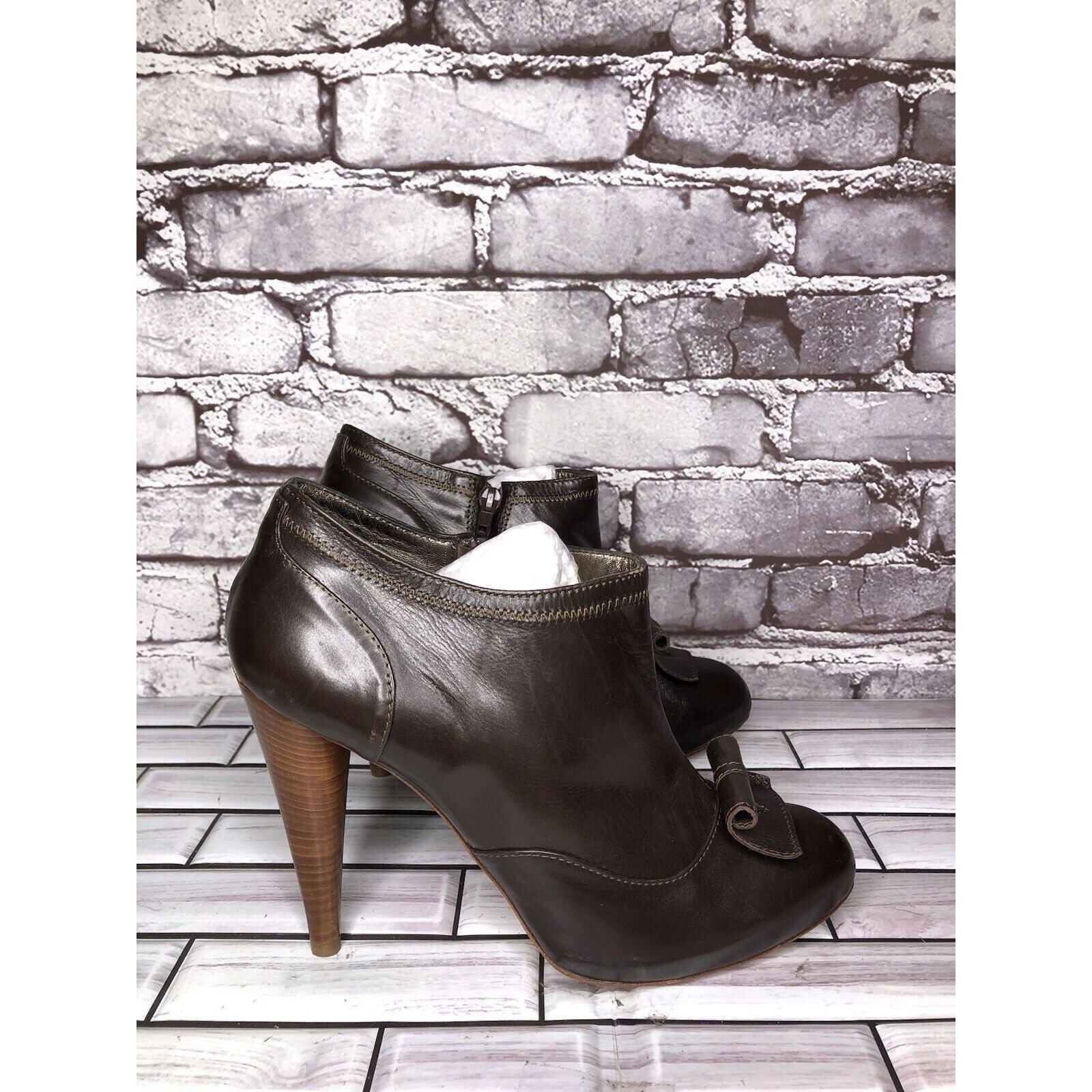 Other 7 Seven for all Mankind Brown Leather Wooden Heel Booties Wo Size US 9.5 / IT 39.5 - 1 Thumbnail